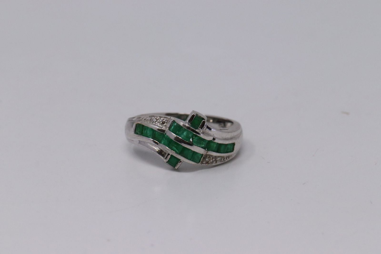 14Kt White Gold Diamond / Emerald Ring (1 of 4)