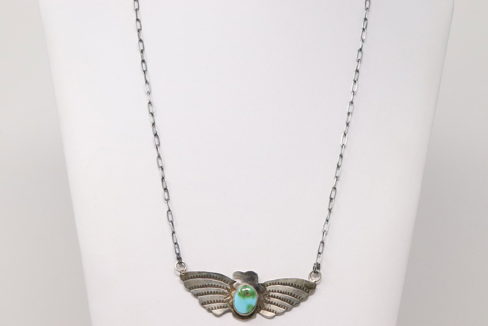 Native American Navajo Handmade Sterling Silver: This is Native American Navajo Handmade Sterling Silver Turquoise Necklace By Rick Enriquez. Necklace length: 17.00"