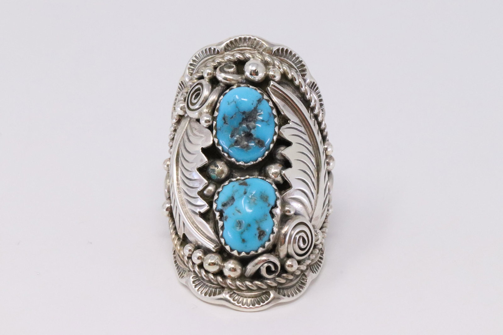 Native American Handmade Sterling Silver Navajo: This is a Native American Handmade Sterling Silver Navajo Turquoise Ring By Julia Etsitty. Ring size: 8.75"