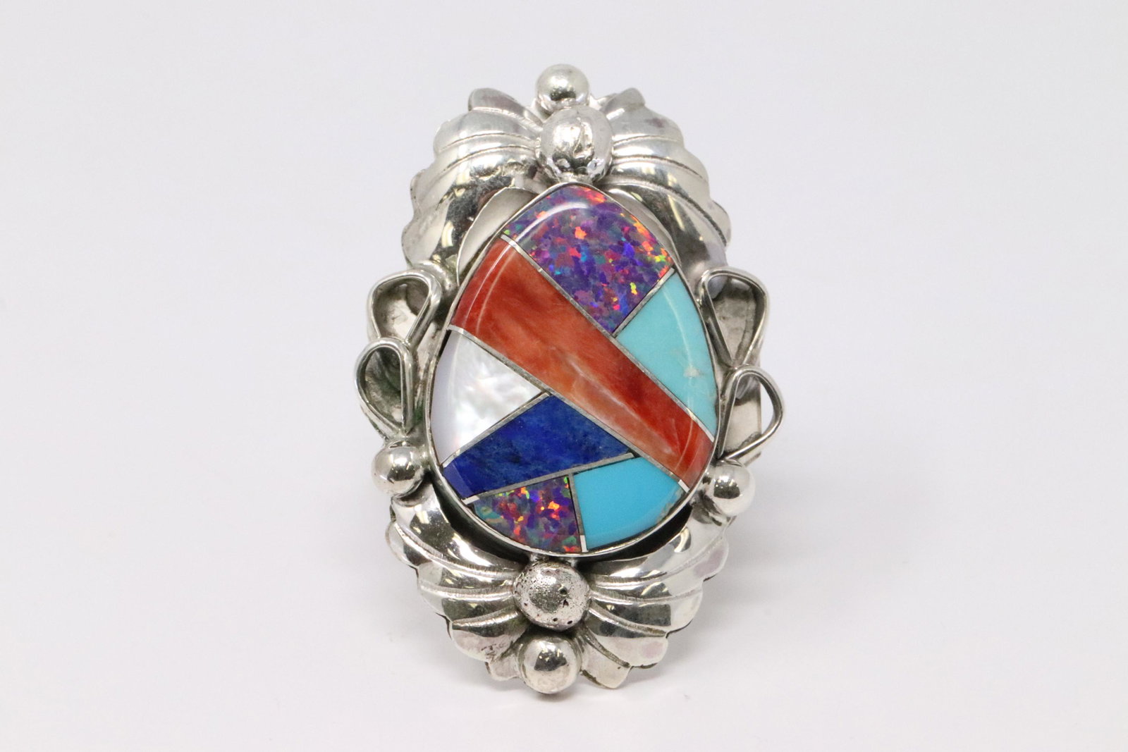 Native American Navajo Handmade Sterling Silver: This is a Native American Navajo Handmade Sterling Silver Multi-Color Inlay Ring by Jerome Yazzie. Ring size is 8.50