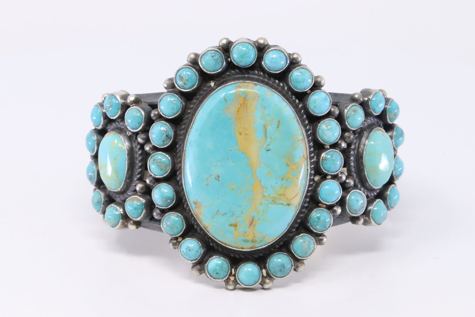 Native American Navajo Handmade Sterling Silver: This is a Native American Navajo Handmade Sterling Silver Tyrquoise Bracelet By Anthony Skeets.