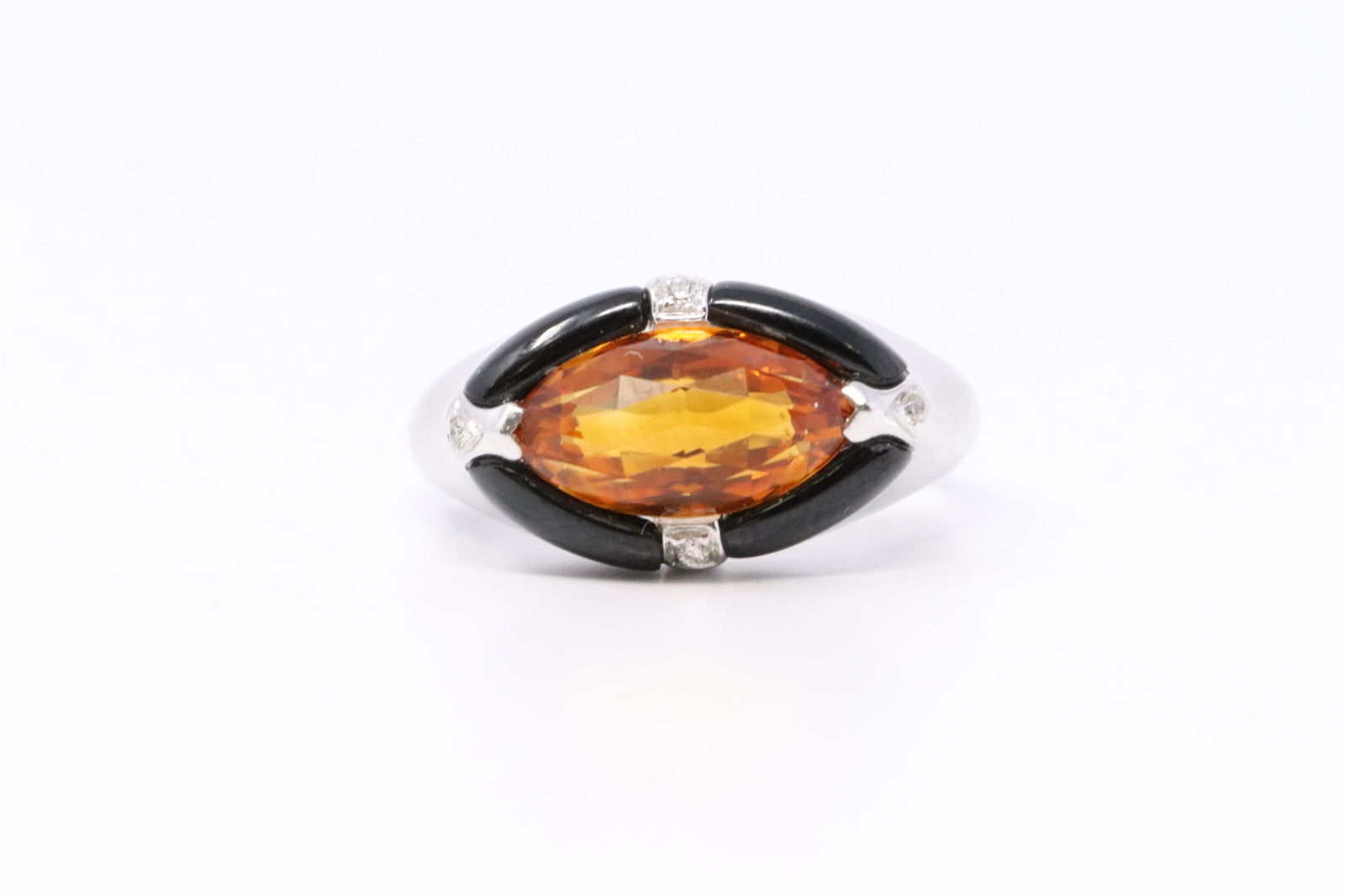Citrine  Diamond & Onyx 14K White Gold Ring (1 of 4)