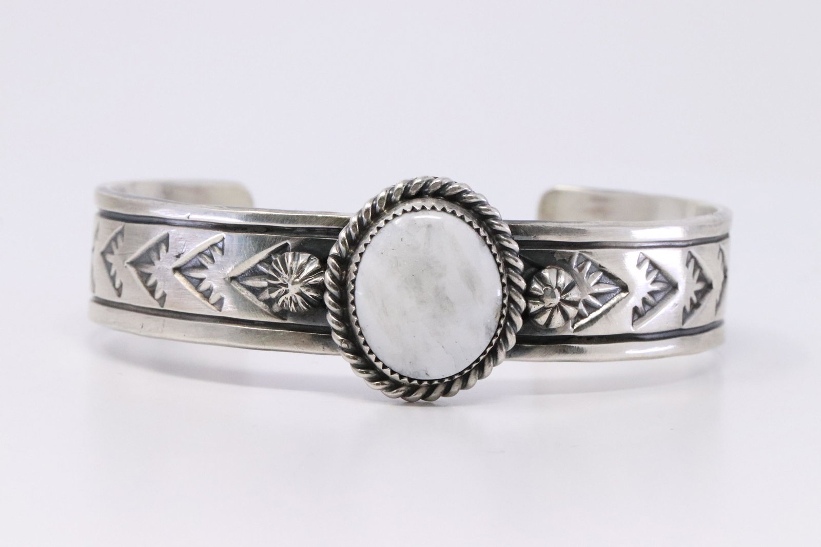 Native American Navajo Handmade Sterling Silver White: This is a Native American Navajo Handmade Sterling Silver White Buffalo Bracelet By Rick Enriquez.