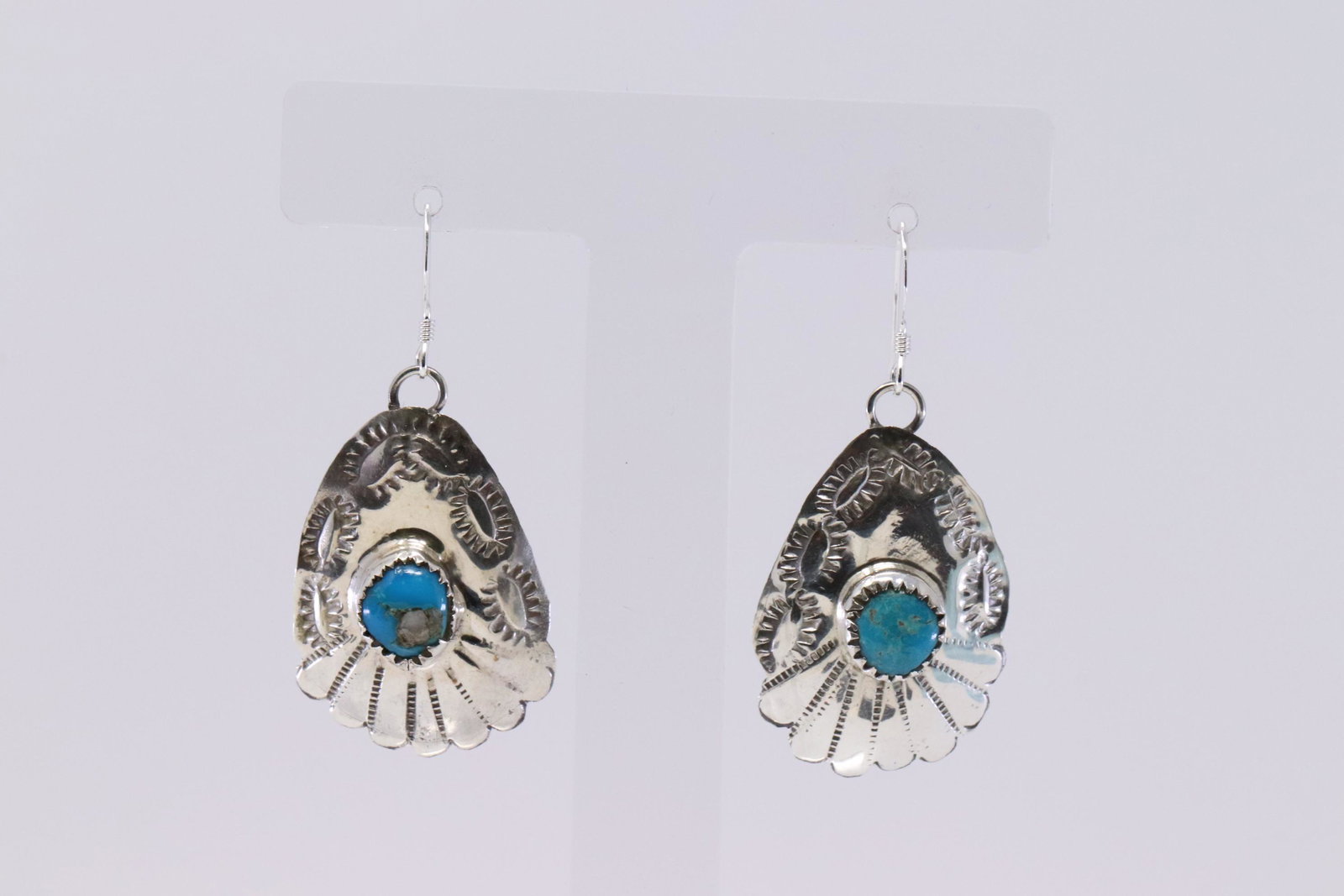 Native American Navajo Handmade Sterling Silver: this is a Native American Navajo Handmade Sterling Silver Turquoise Dangling Earring's By Roger Pino.