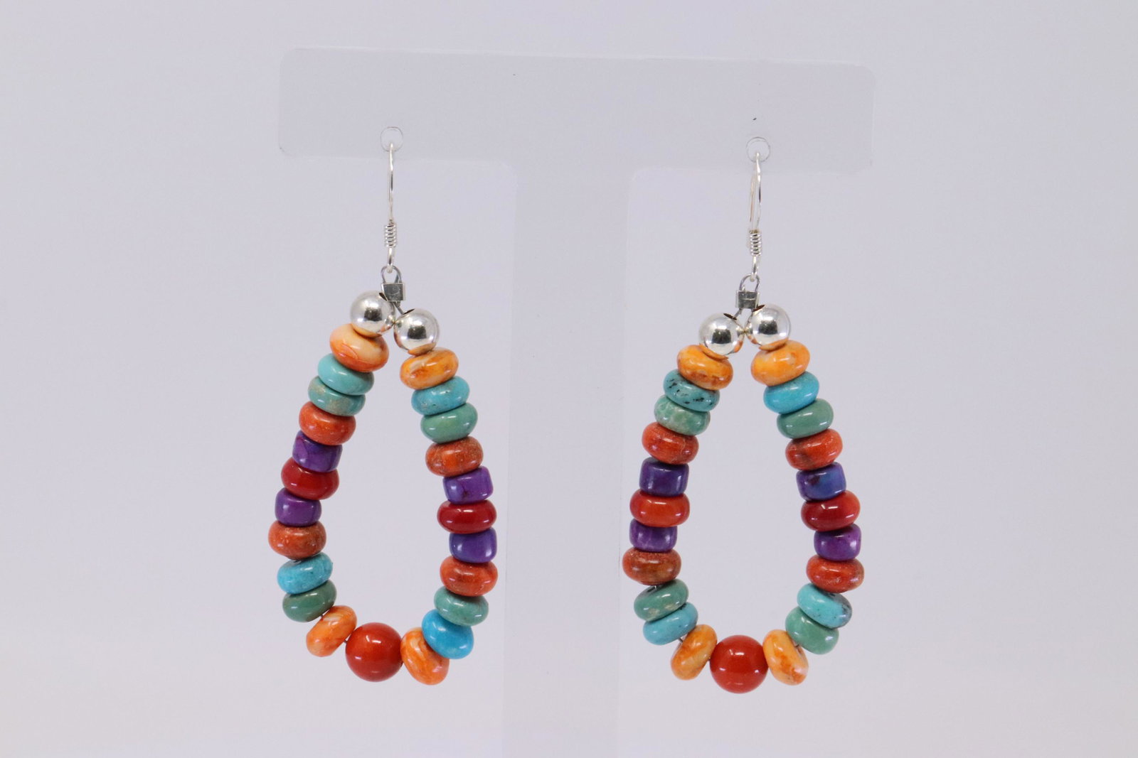 Native American Navajo Handmade Sterling Silver: This is Native American Navajo Handmade Sterling Silver Multi-Color Hoop Earring.