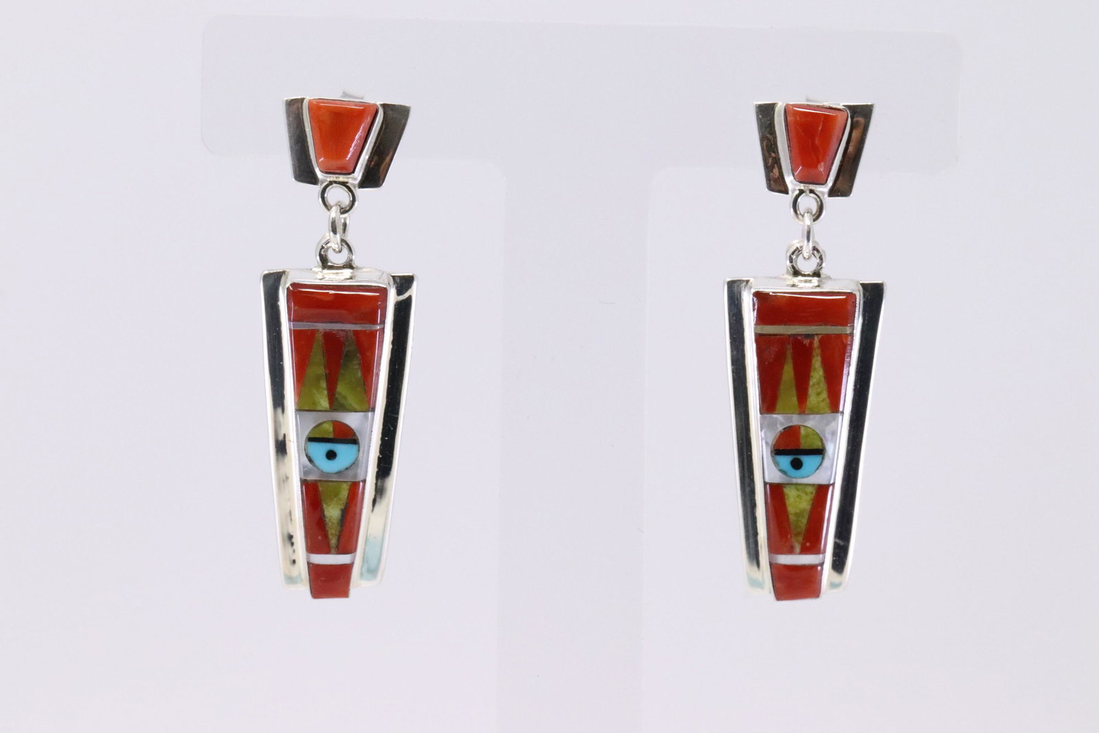 Native American Zuni Handmade Sterling Silver inlay: This Are Native American Zuni Handmade Sterling Silver inlay Turquoise Earring's By Ray & Patty Edaakie.