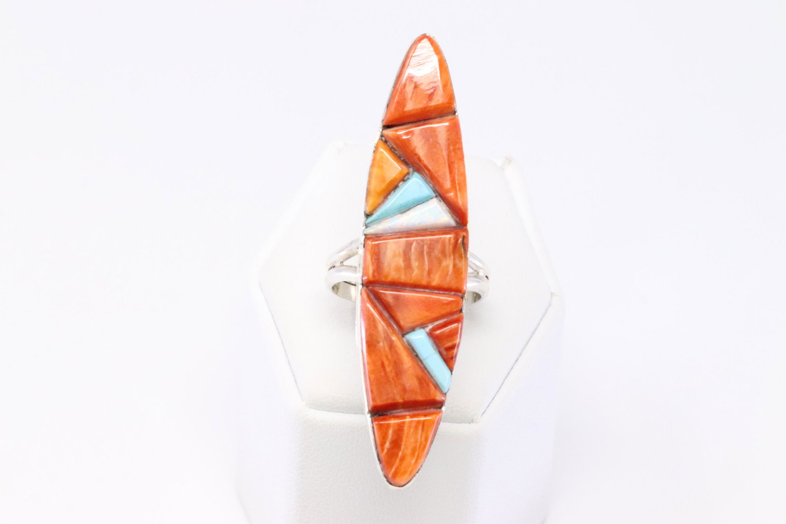 Native American Navajo Handmade Sterling Silver: This is a Native American Navajo Handmade Sterling Silver Multi-Color Inlay Ring By G. Ring size: 8.00