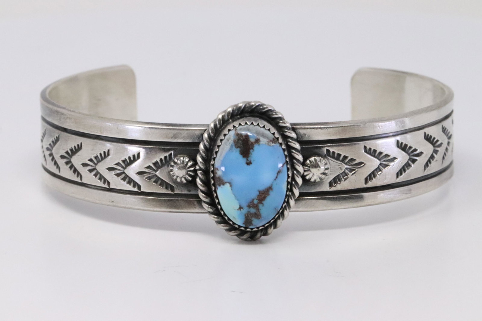 Native America Navajo Sterling Silver Golden Hills: This is a Native America Navajo Sterling Silver Golden Hills Turquoise Bracelet By Rick Enriquez.