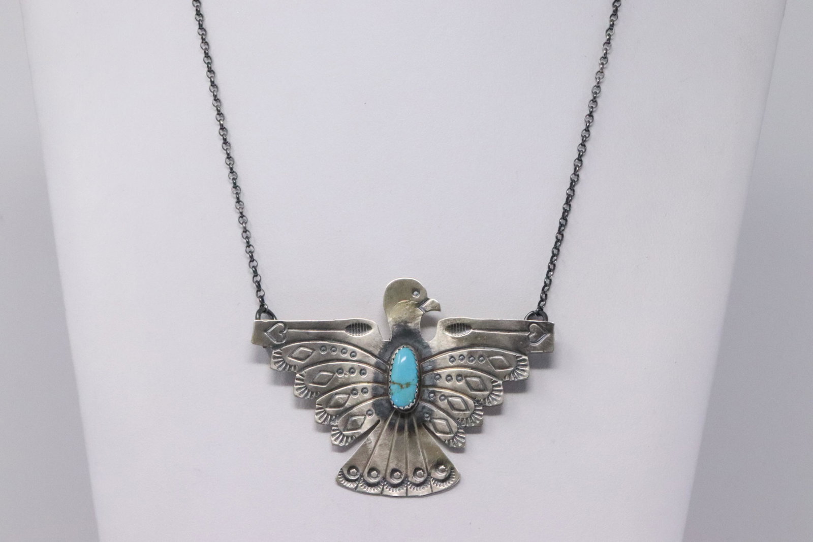 Native American Navajo Handmade Sterling Silver: This is a Native American Navajo Handmade Sterling Silver Turquoise Necklace By Tim Yazzie. Necklace length: 16.00"