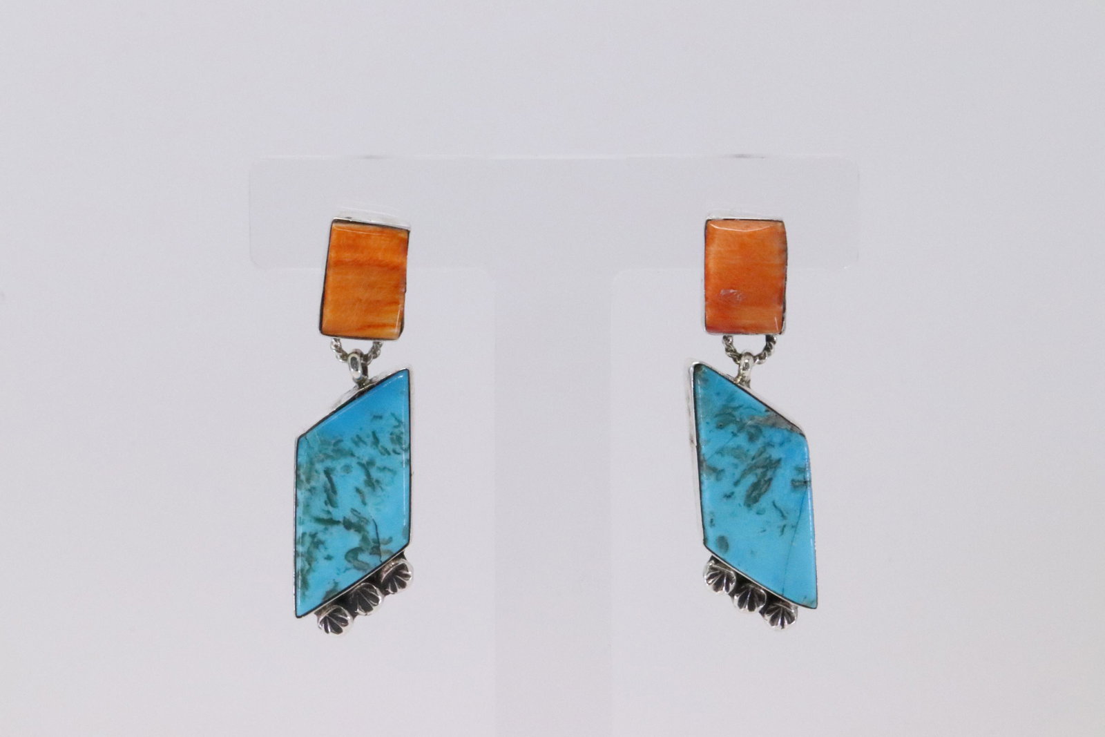 Native American Navajo Handmade Sterling Silver Spyni: This is a Native American Navajo Handmade Sterling Silver Spyni Oyster Turquoise Post Earring's By Selena Warner.