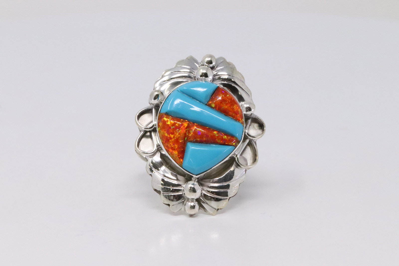 Native America Navajo Sterling Silver Multi-Color Ring: This is a Native America Navajo Sterling Silver Multi-Color Ring By J. Ring size: 9.25.