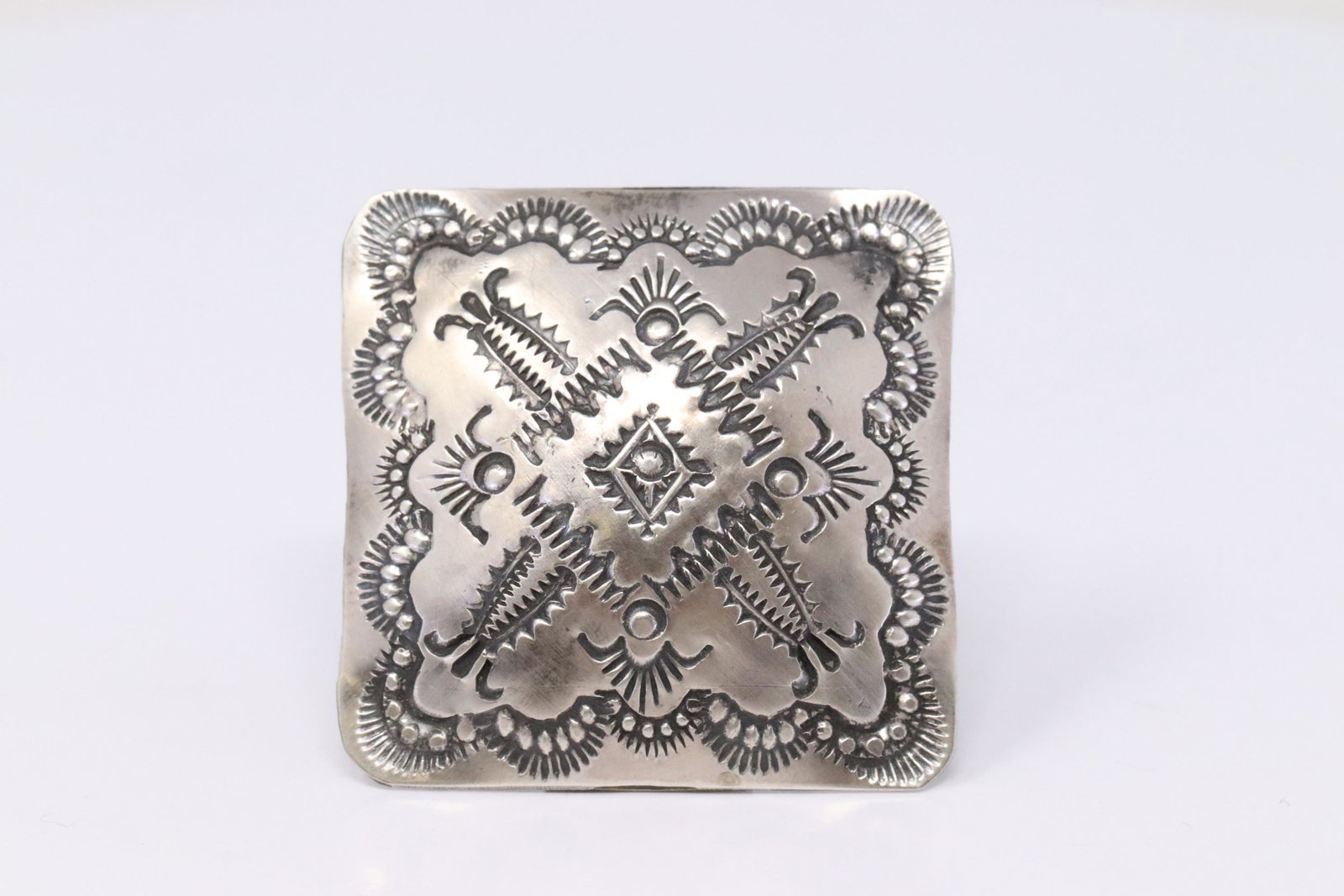 Native America Navajo Handmade Sterling Silver Square: This is a Native America Navajo Handmade Sterling Silver Square Ring By Vicent. Ring size: 7.50.