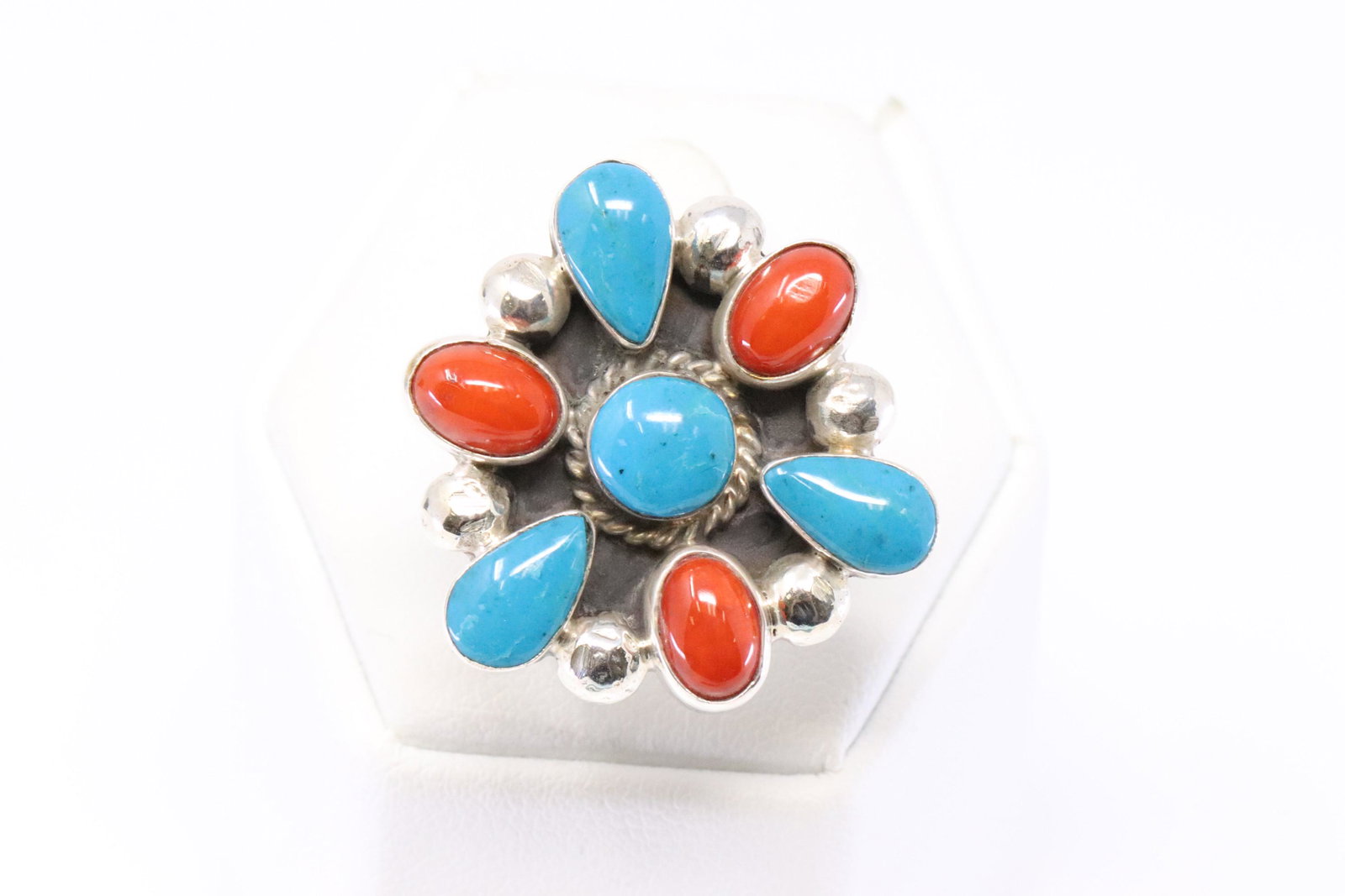Native American Navajo Handmade Sterling Silver: This is a Native American Navajo Handmade Sterling Silver Muti-Color Ring By Roberta Begay. Ring size: 6.00.