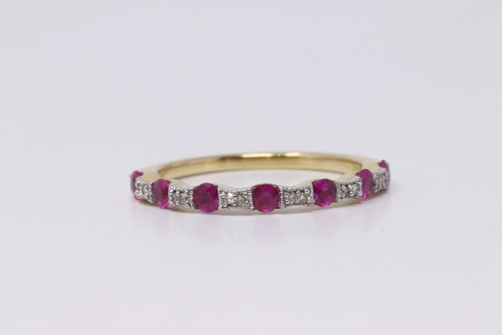 14Kt Yellow Gold Ruby Diamond Band  Ring. (1 of 4)