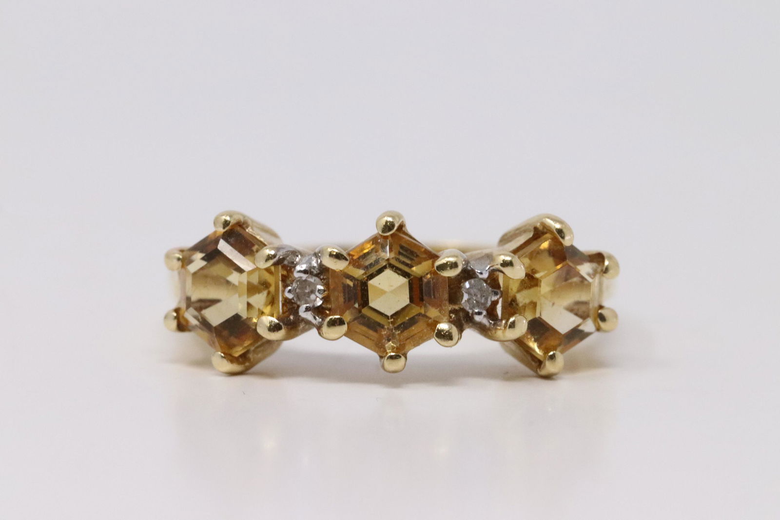 14Kt Yellow Gold Citrine Diamond Ring. (1 of 4)