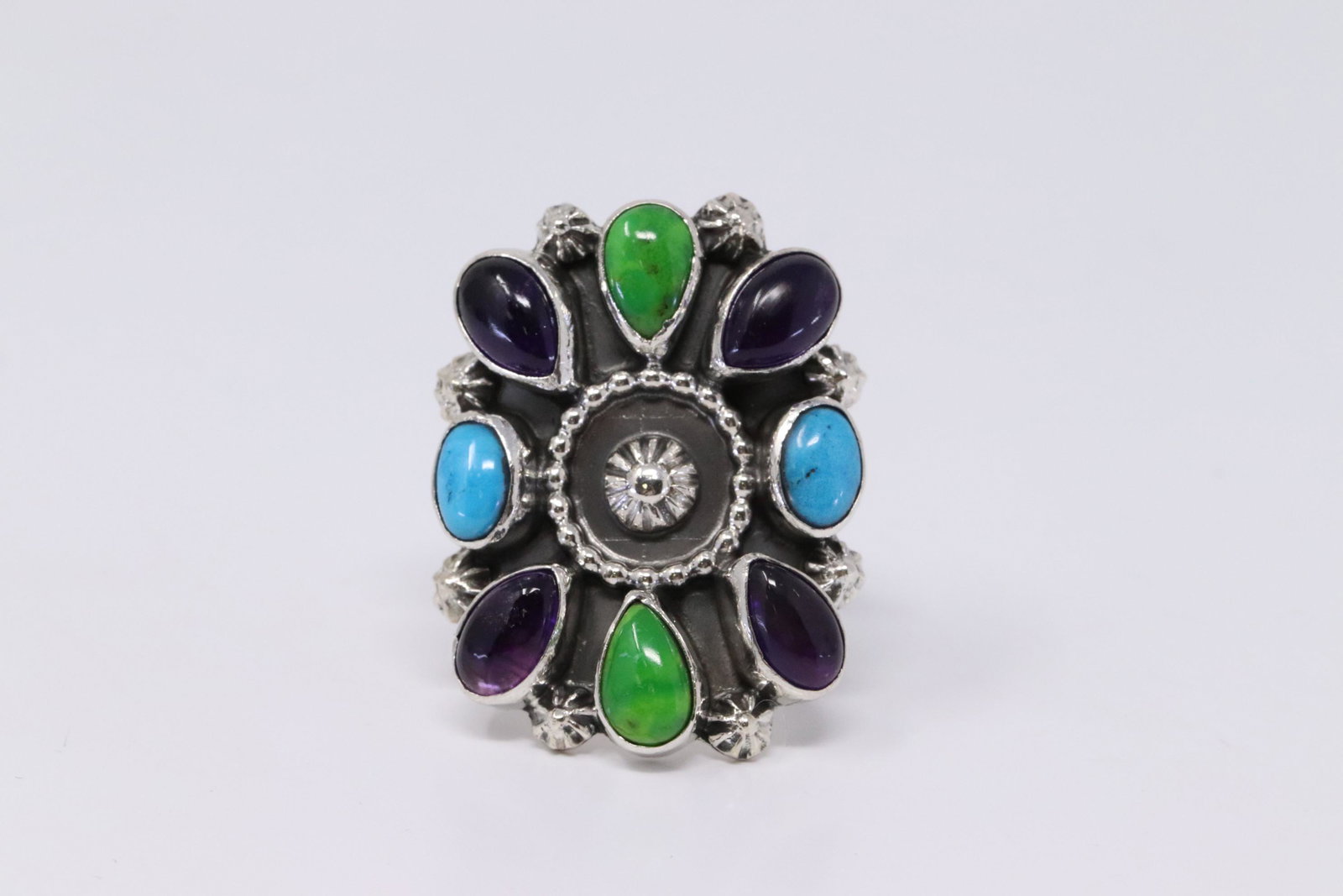 Native American Navajo Handmade Sterling Silver: This is a Native American Navajo Handmade Sterling Silver Multi-Color Ring By R.B. Ring size: 8.00.
