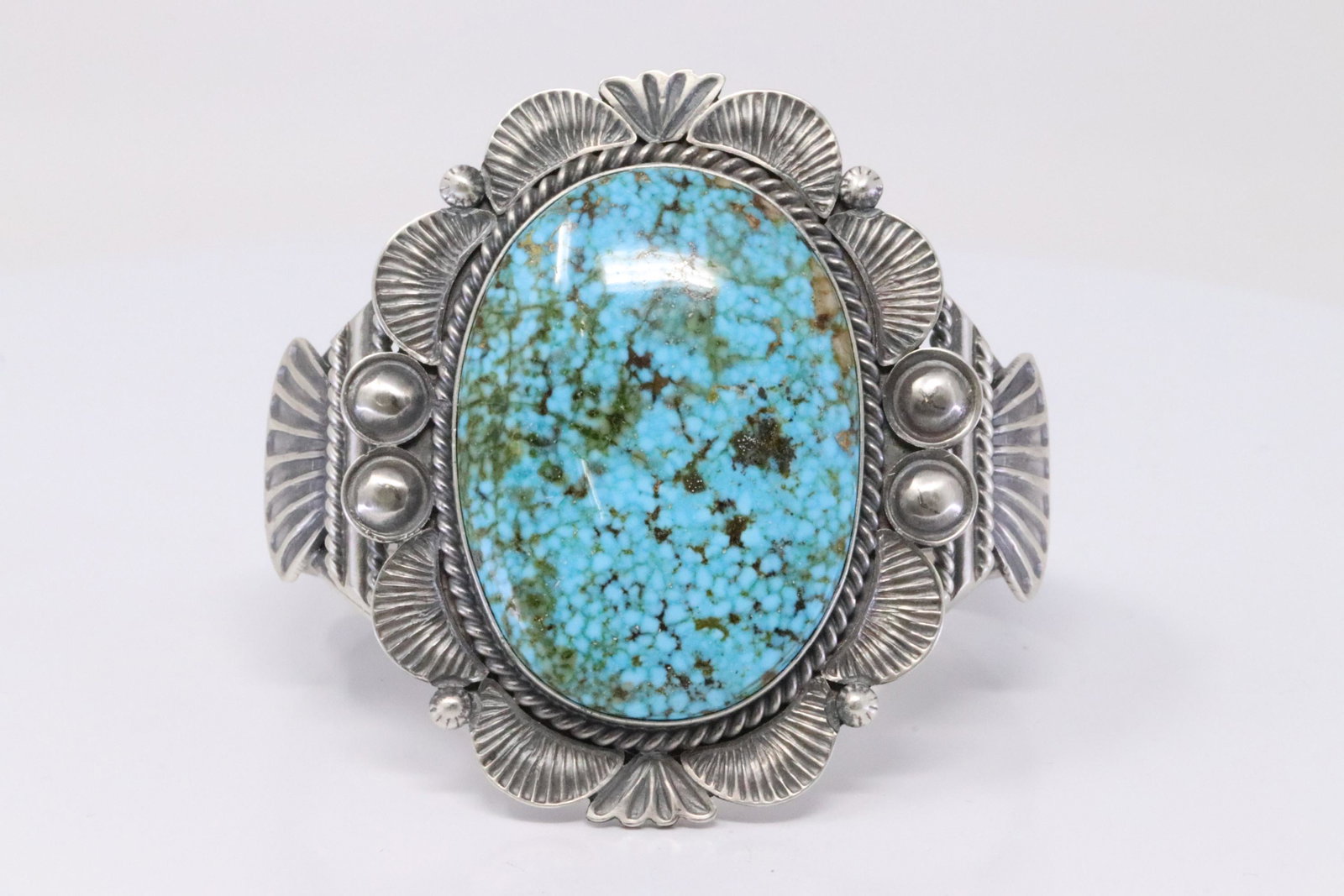 Native American Navajo Handmade Sterling Silver Kingman: This is a Native American Navajo Handmade Sterling Silver Kingman Turquoise Bracelet By Mary Ann Spencer.