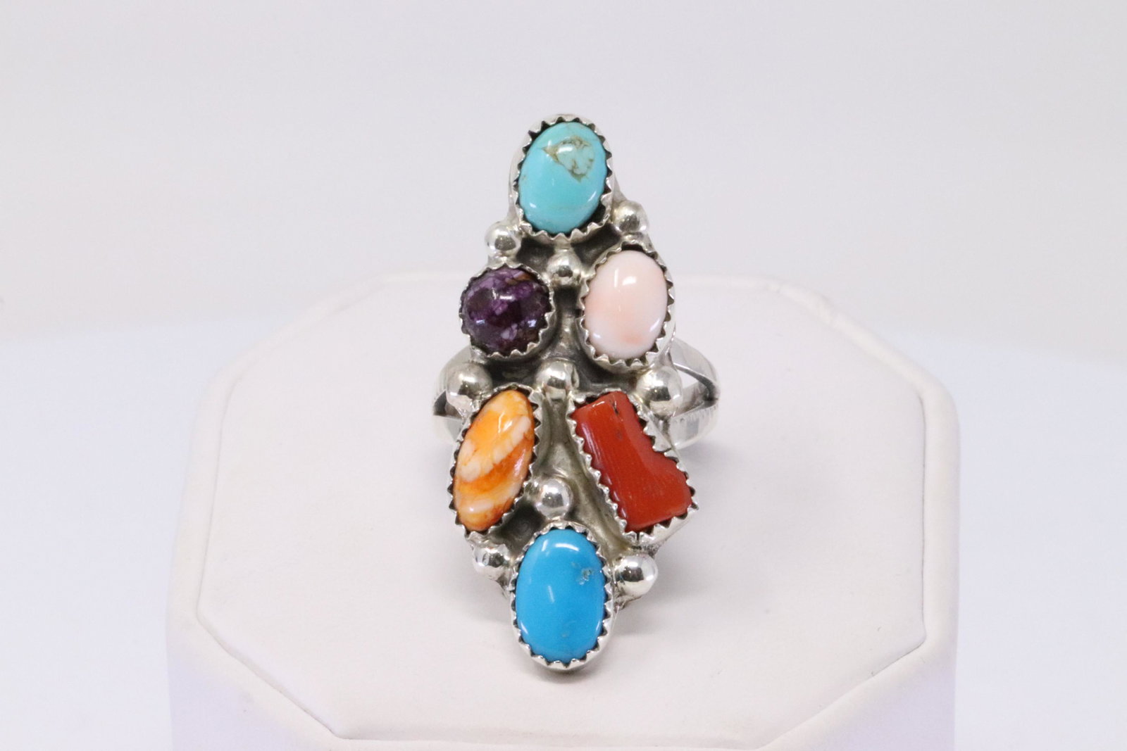 Native American Navajo Handmade Sterling Silver: This is a Native American Navajo Handmade Sterling Silver Multi-Color Ring By R.B. Ring size: 7.50.