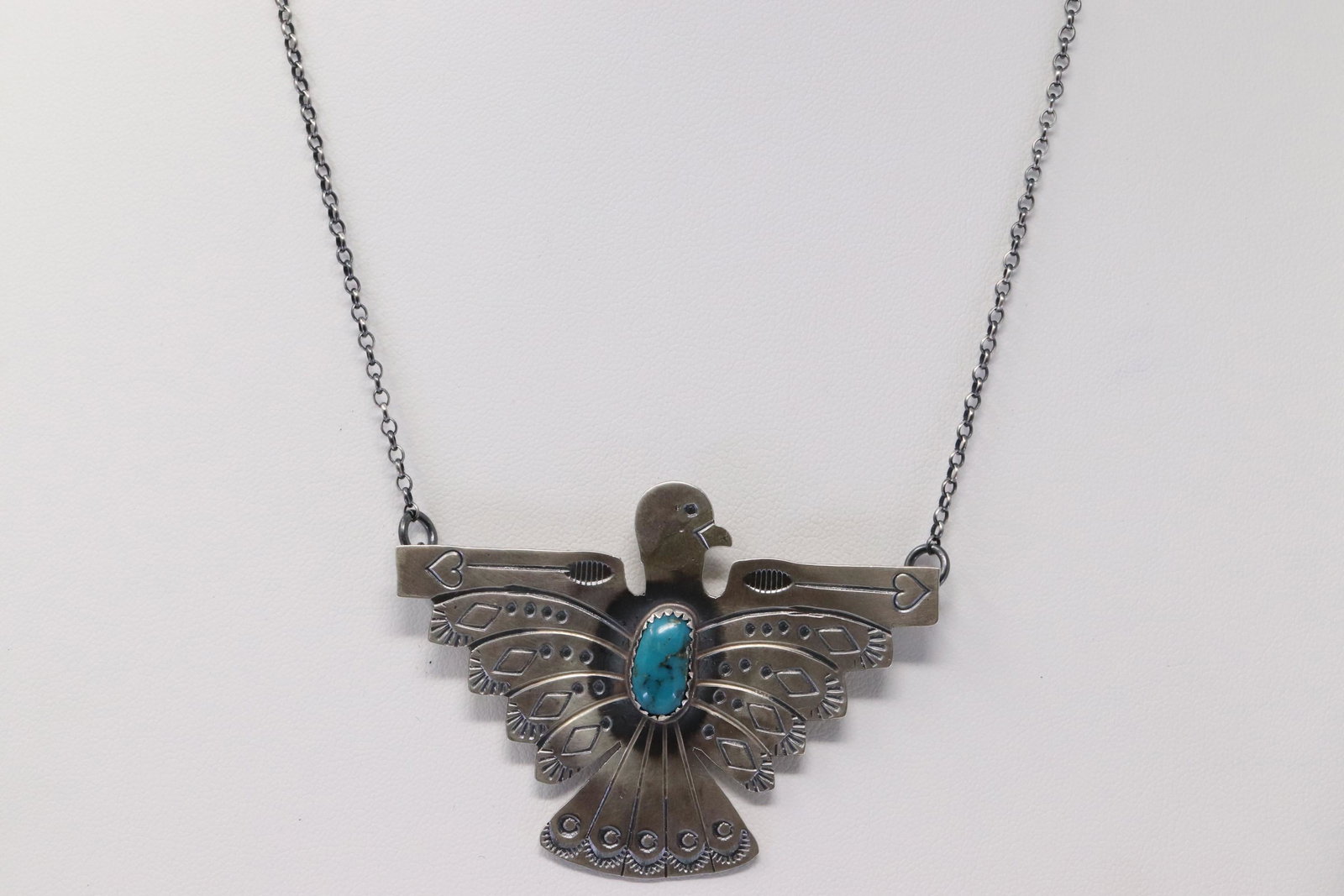 Native America Handmade Navajo Sterling Silver: This is a Native America Handmade Navajo Sterling Silver Turquoise Bird Necklace By Tim Yazzie. Necklace length: 16.00"