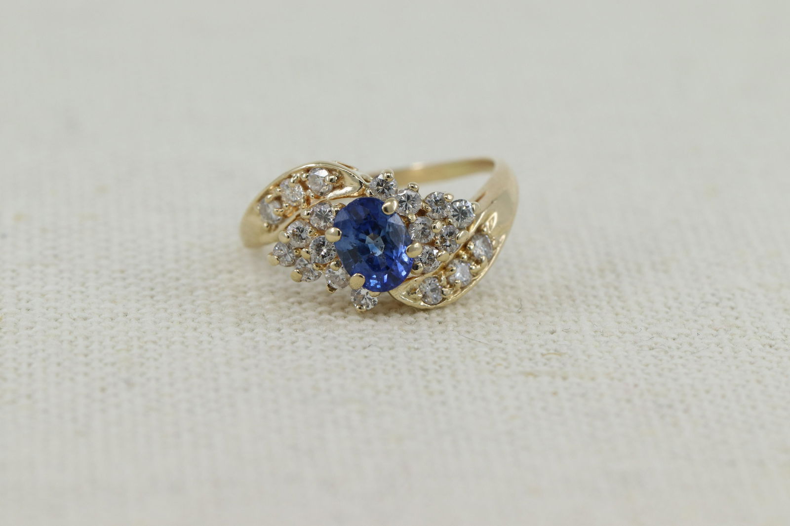 14Kt Sapphire Ring w/ Round Brilliant Diamonds (1 of 4)