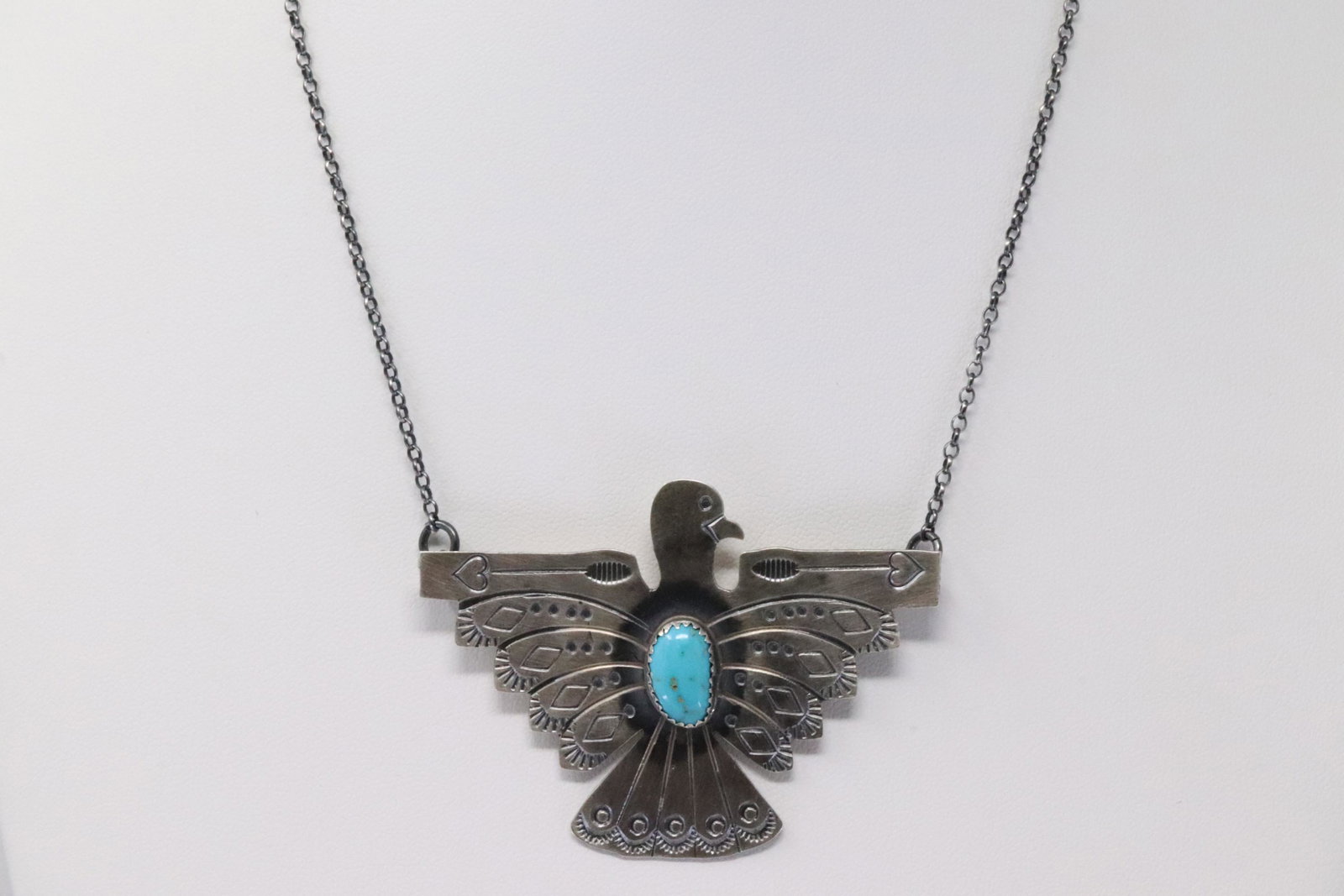 Native America Navajo Handmade Sterling Silver: This is a Native America Navajo Handmade Sterling Silver Turquoise Necklace By Tim Yazzie. Necklace length: 16.00"