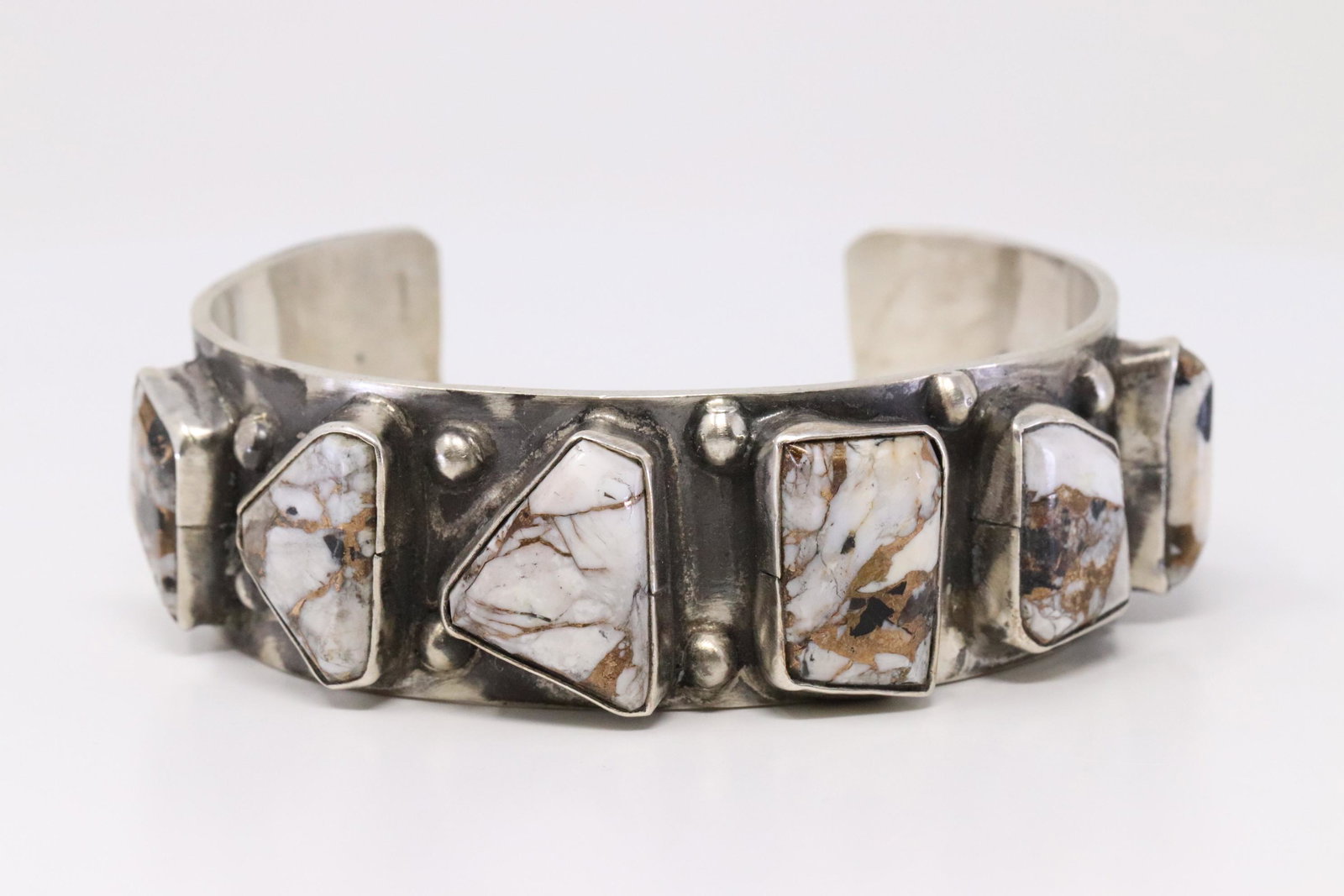 Native American Zuni Handmade Sterling Silver White: This is a Native American Zuni Handmade Sterling Silver White Buffalo Bracelet By Jude Candelaria.