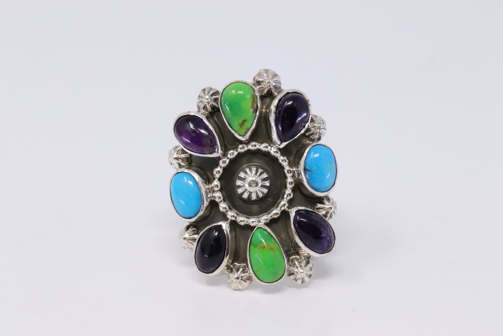 Native America Handmade Navajo Sterling Silver: This is a Native America Handmade Navajo Sterling Silver Multi-Color Ring By R.B. Ring size: 8.50.