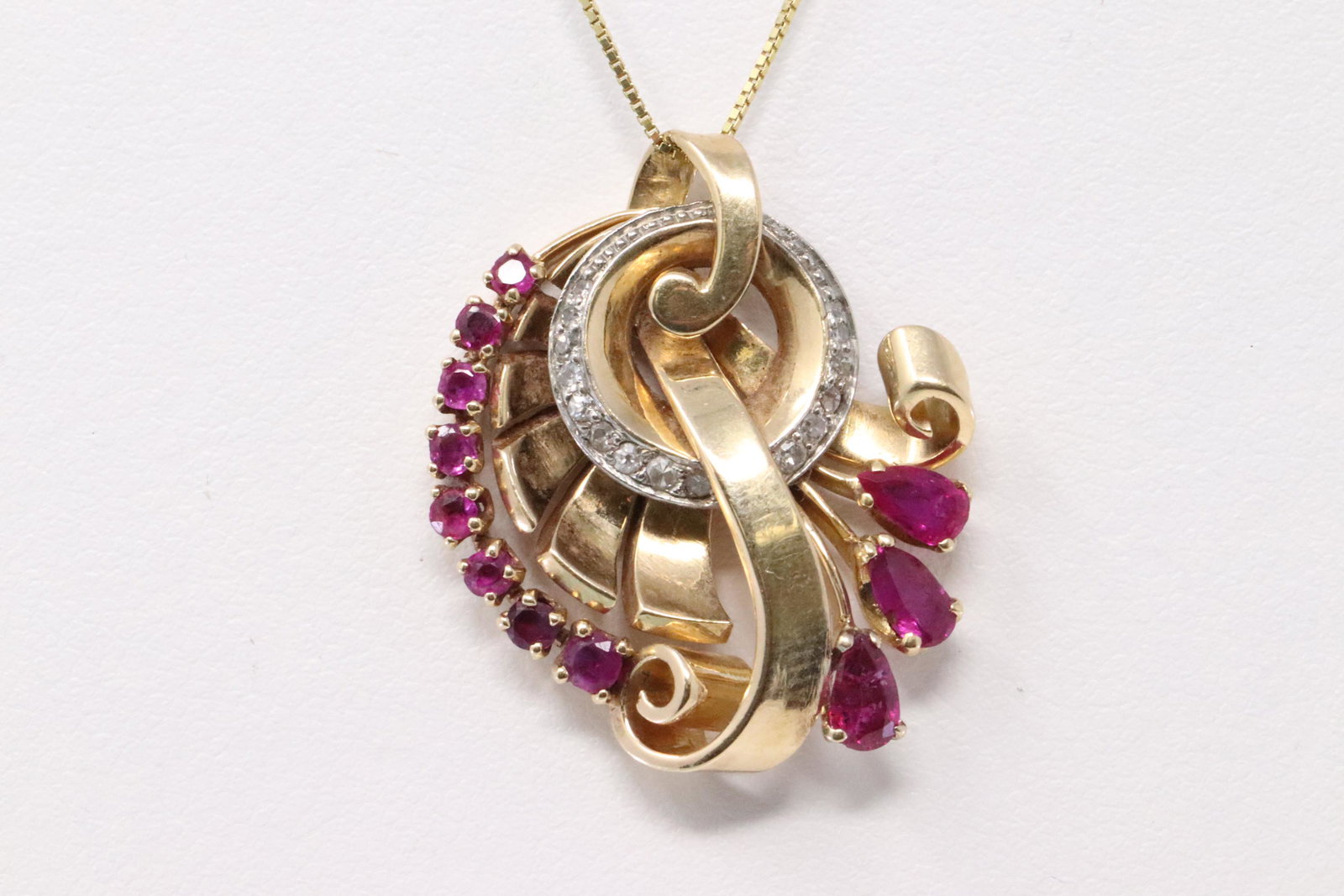 ART DECO 14K Rose Gold Ruby and Diamond Pendant (1 of 5)