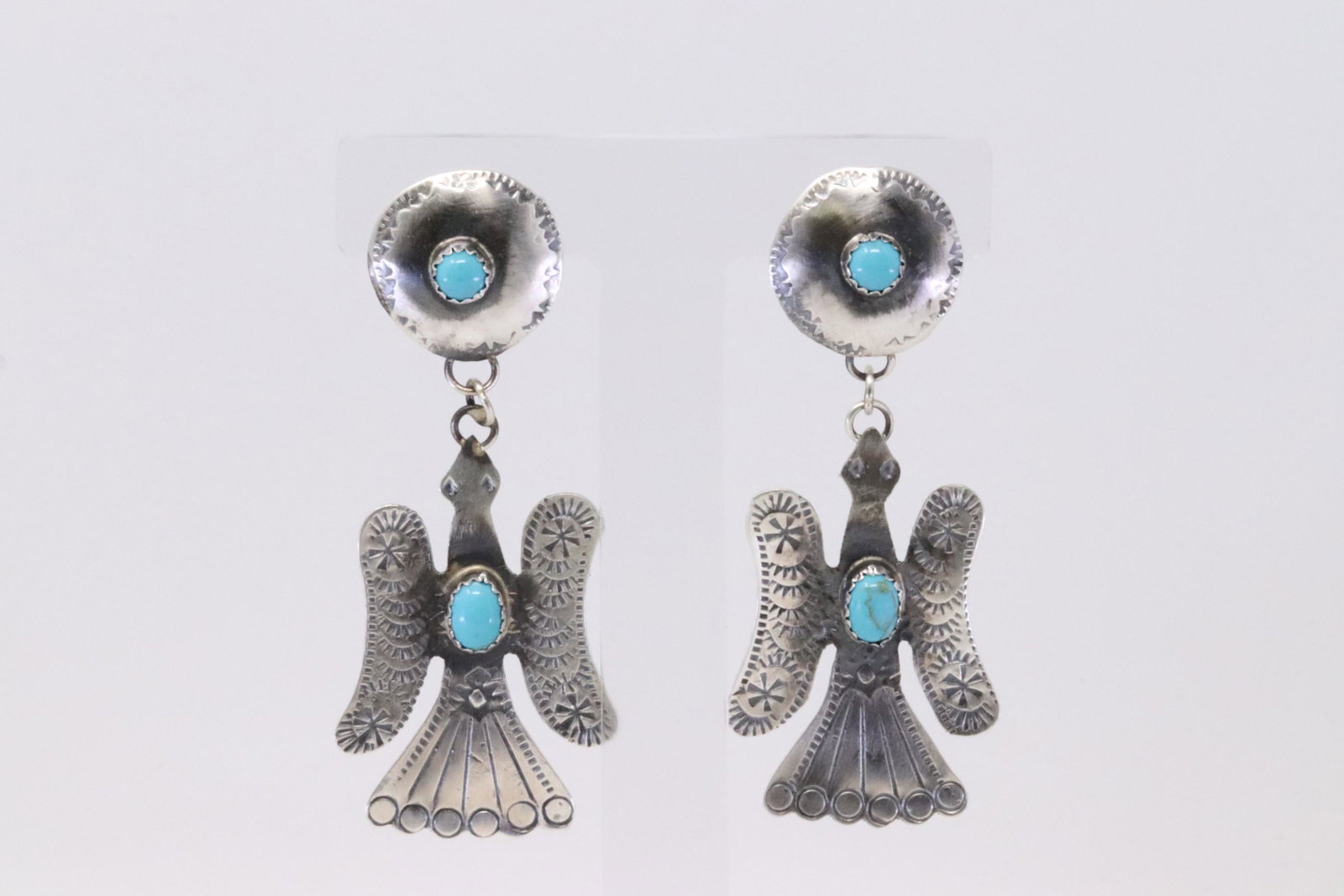 Native America Navajo Handmade Sterling Silver Bird: This is a Native America Navajo Handmade Sterling Silver Bird Turquoise Post Dangling Earring's By Tim Yazzie.