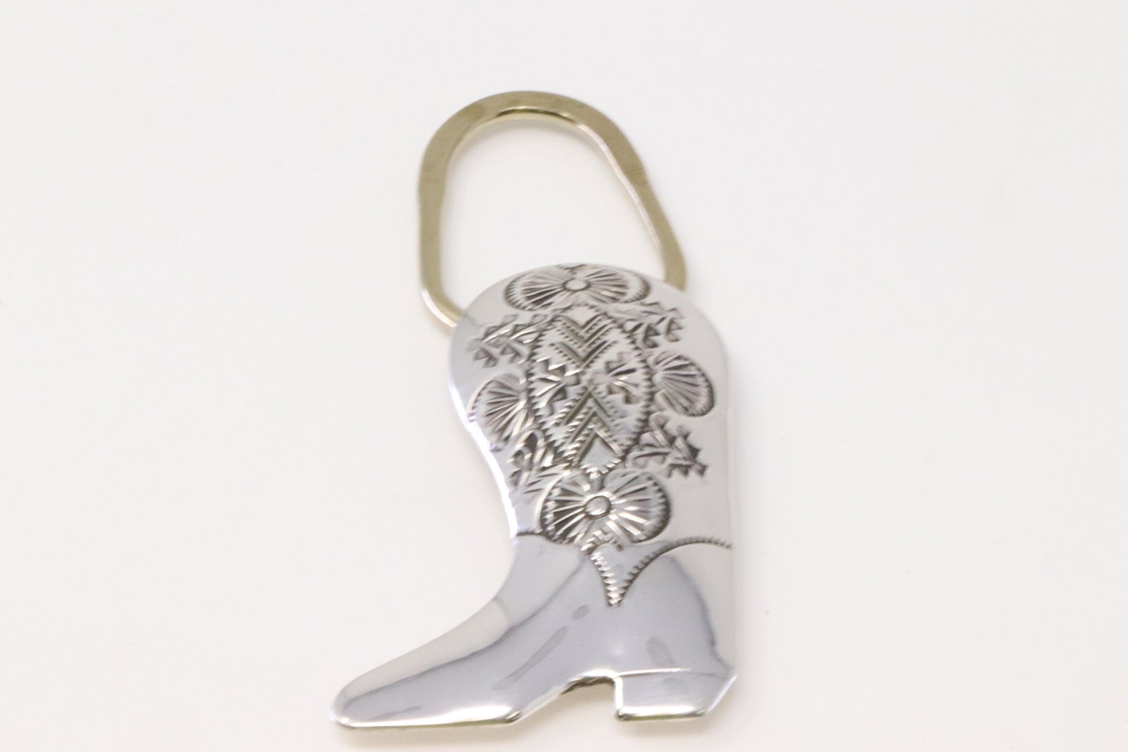 Native American Navajo Handmade Sterling Silver Boot: This is a Native American Navajo Handmade Sterling Silver Boot key Ring By Shirley Skeets.