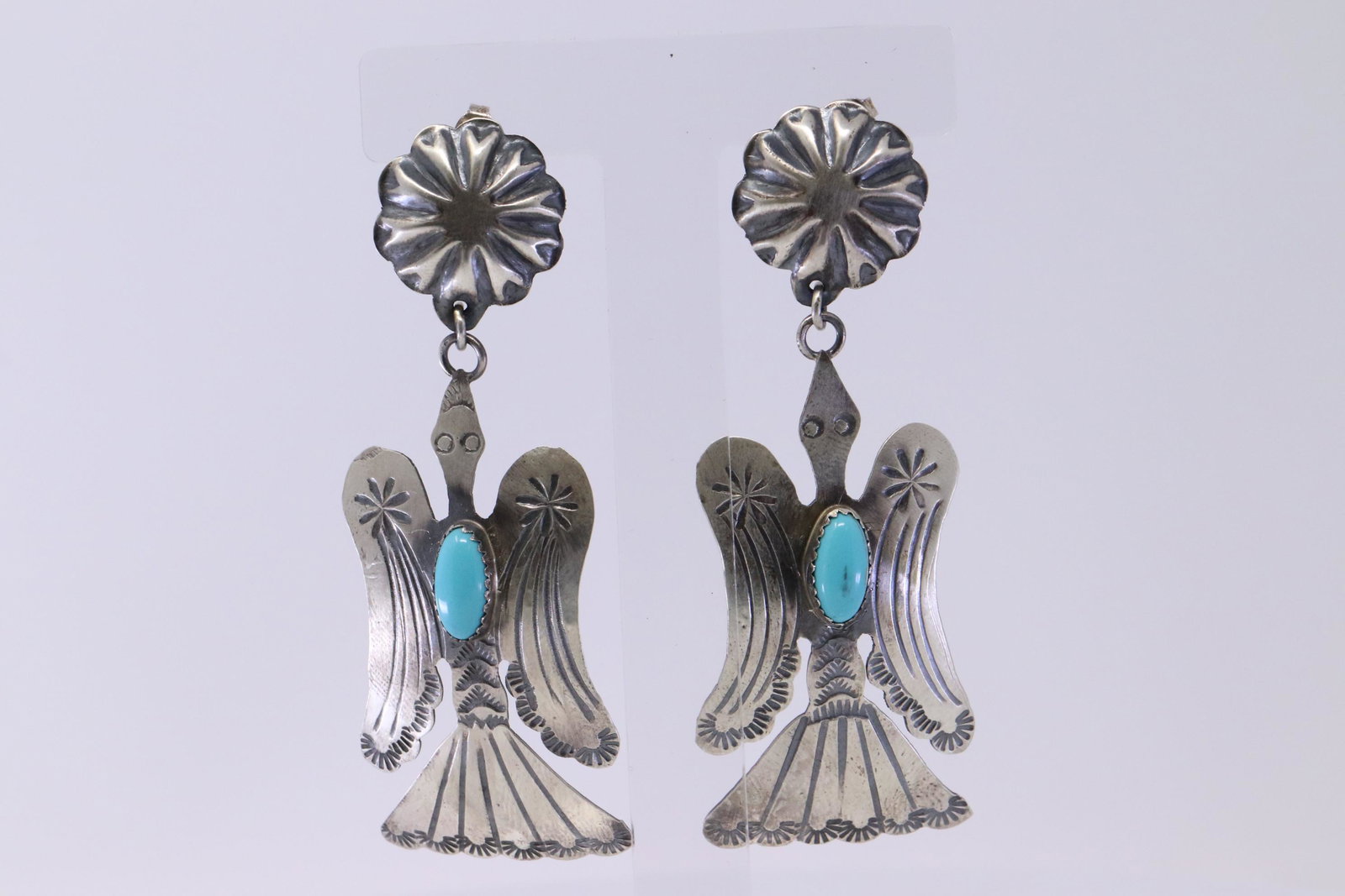 Native American Navajo Handmade Sterling Silver: This is a Native American Navajo Handmade Sterling Silver Turquoise Thunderbird Earring's By Tim Yazzie