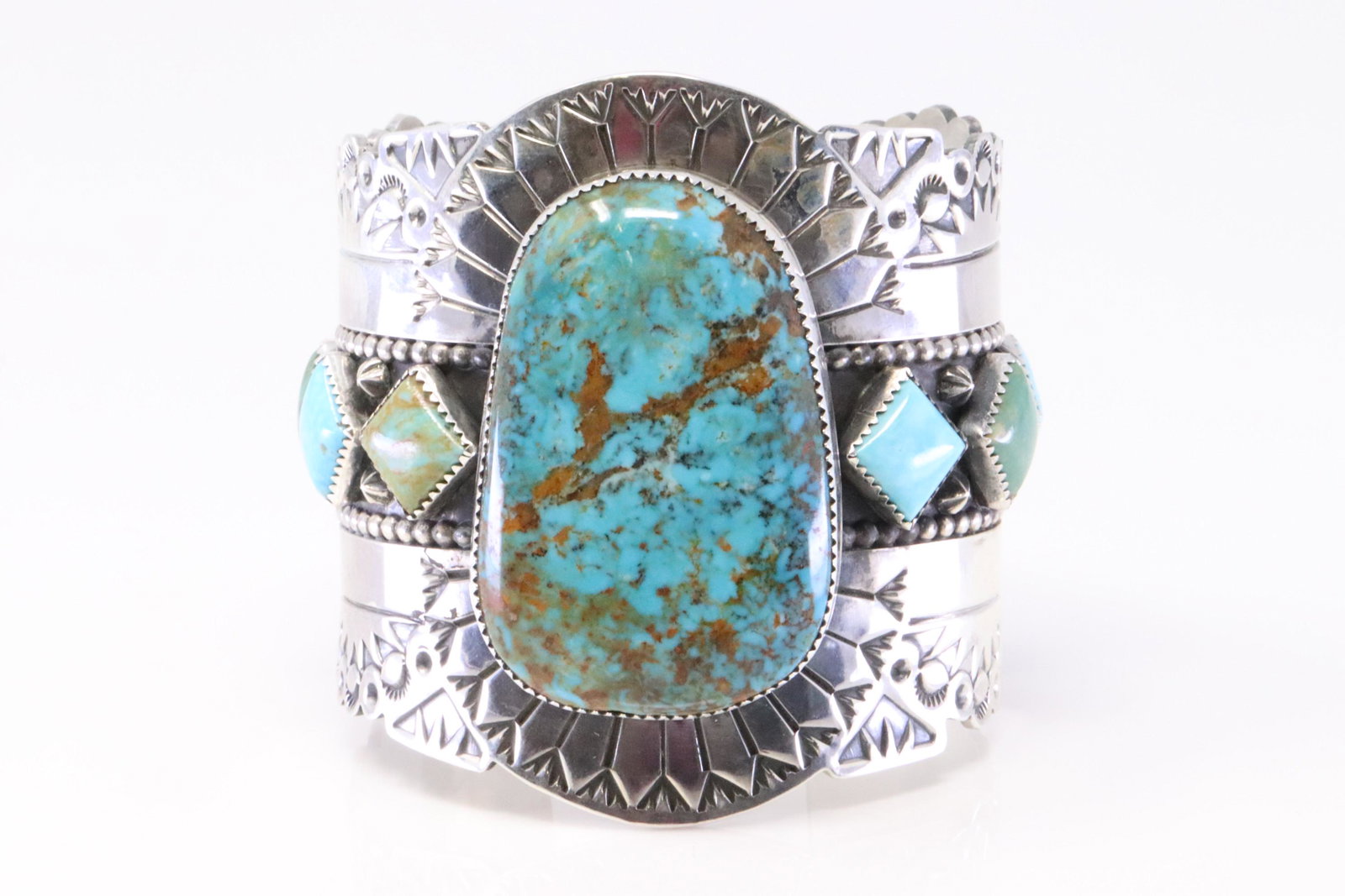 Native America Navajo Handmade Sterling Silver Kingman: This is a Native America Navajo Handmade Sterling Silver Kingman Turquoise Bracelet By Marcus Chavez.