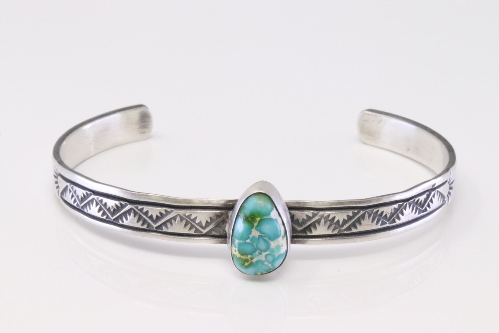 Native American Navajo Handmade Sterling Silver Sonora: This is a Native American Navajo Handmade Sterling Silver Sonora Gold Turquoise Bracelet By Rick Enriquez.
