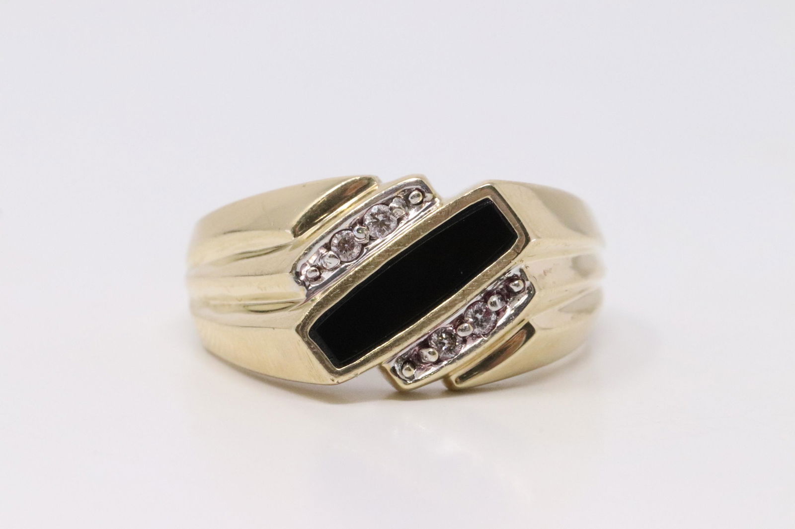 Men's Yellow Gold Onyx | Diamond Ring. (1 of 4)