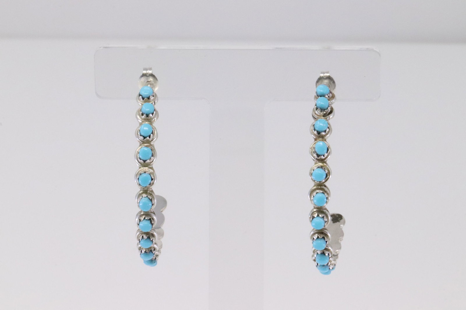 Native America Navajo Handmade Sterling Silver: This is a Native America Navajo Handmade Sterling Silver Turquoise Hoop Earring's.