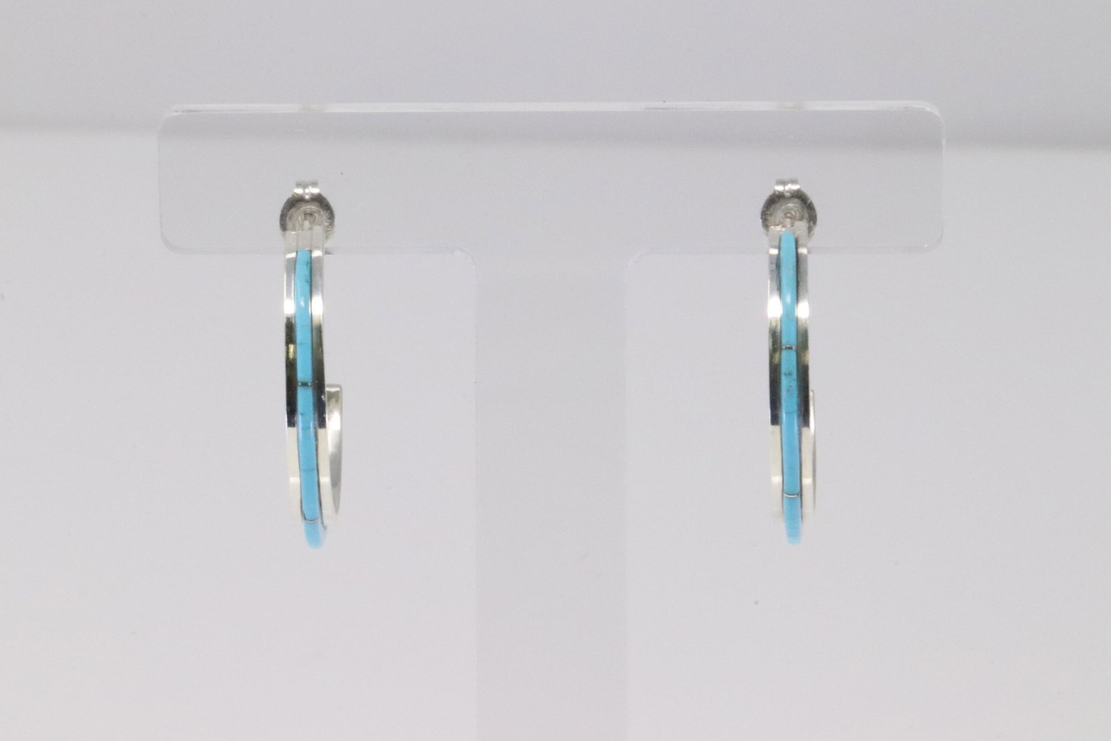 Native America Navajo Handmade Sterling Silver: This is a Native America Navajo Handmade Sterling Silver Turquoise Inlay Hoop Earring's.
