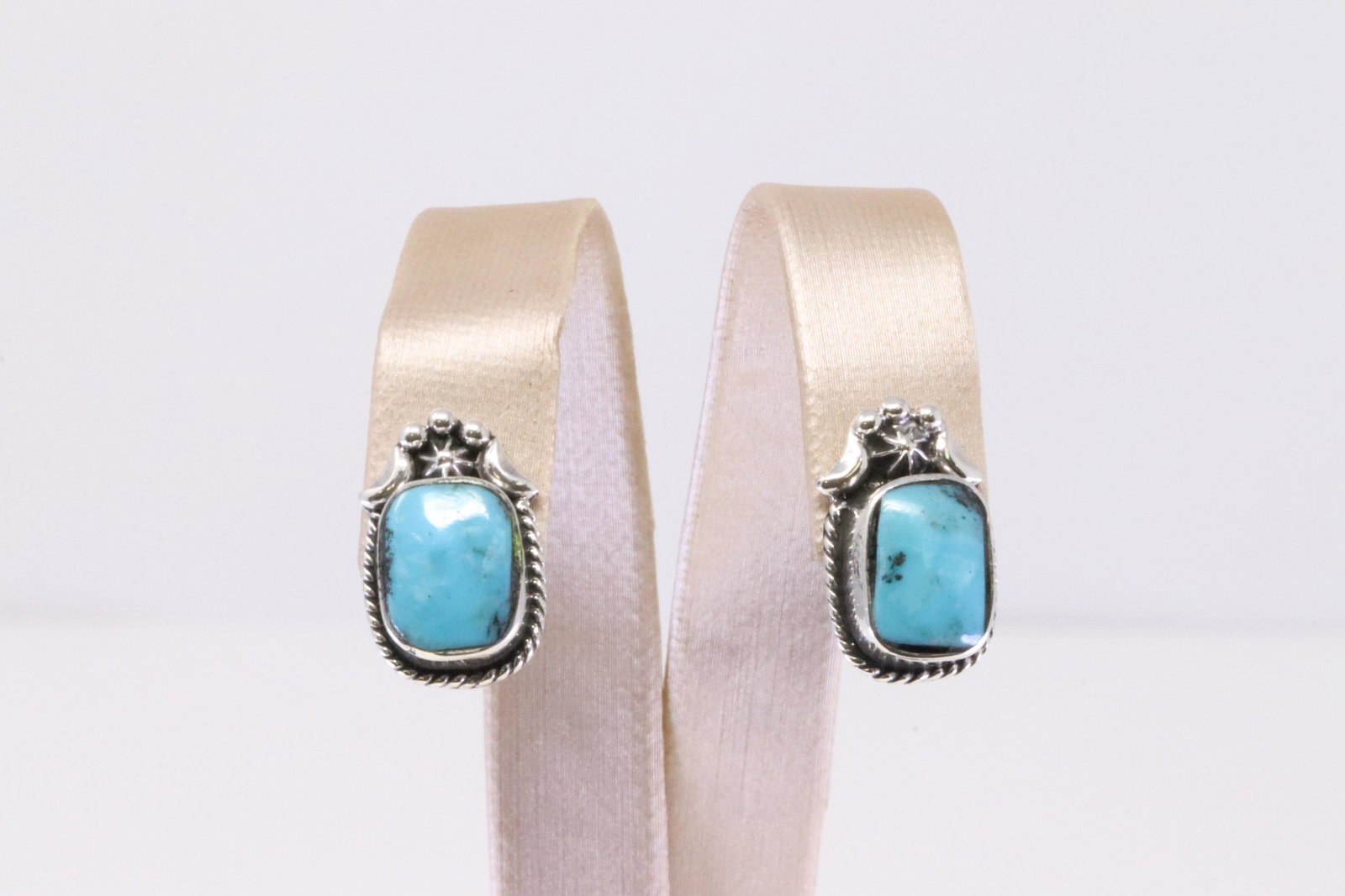 Native America Navajo Handmade Sterling Silver: This is a Native America Navajo Handmade Sterling Silver Turquoise Post Earring's By Etta Larry.