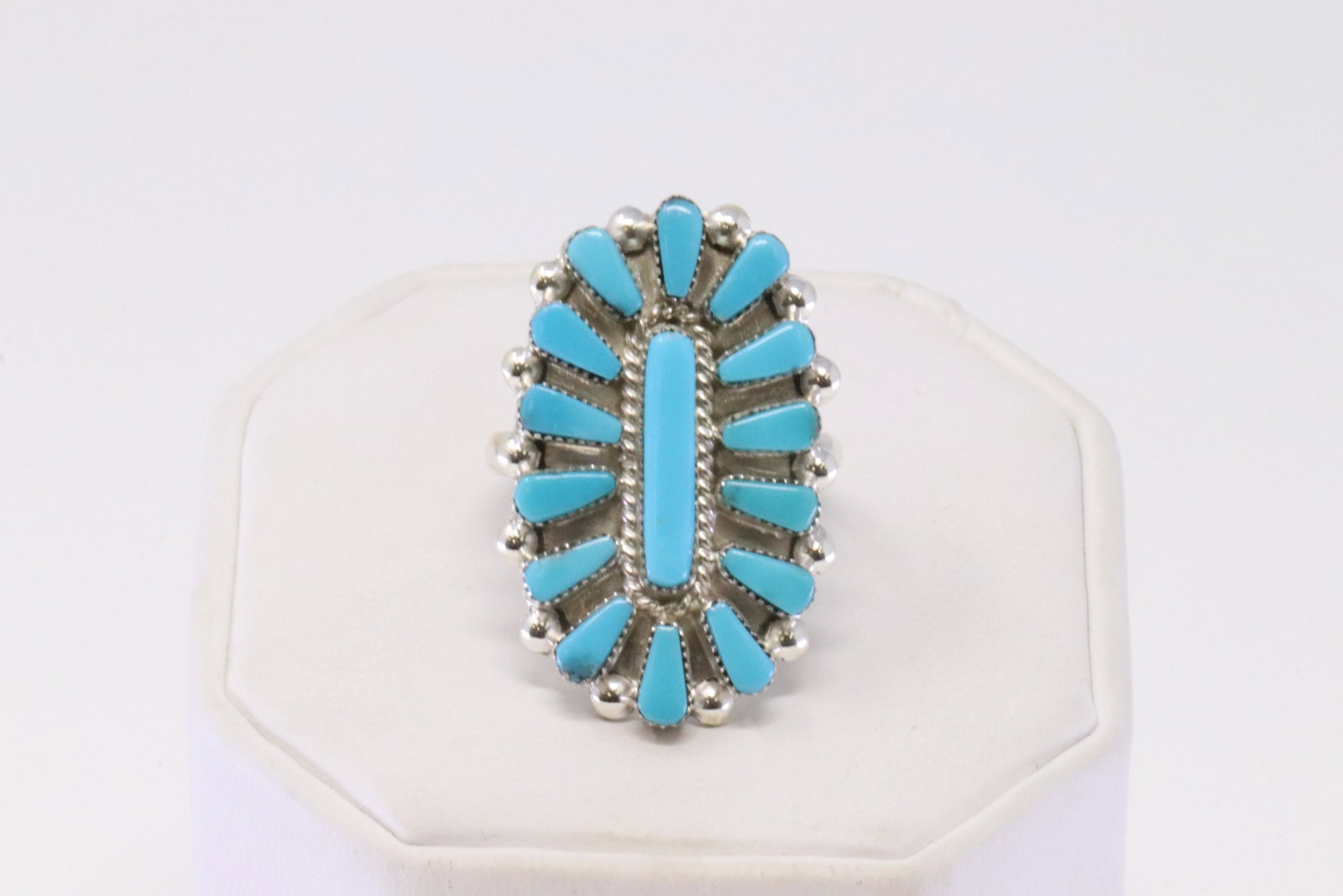 Native America Zuni Handmade Sterling Silver Sleeping: This is a Native America Zuni Handmade Sterling Silver Sleeping Beauty Turquoise Ring By Vera Halusewa. Ring size: 8.00.