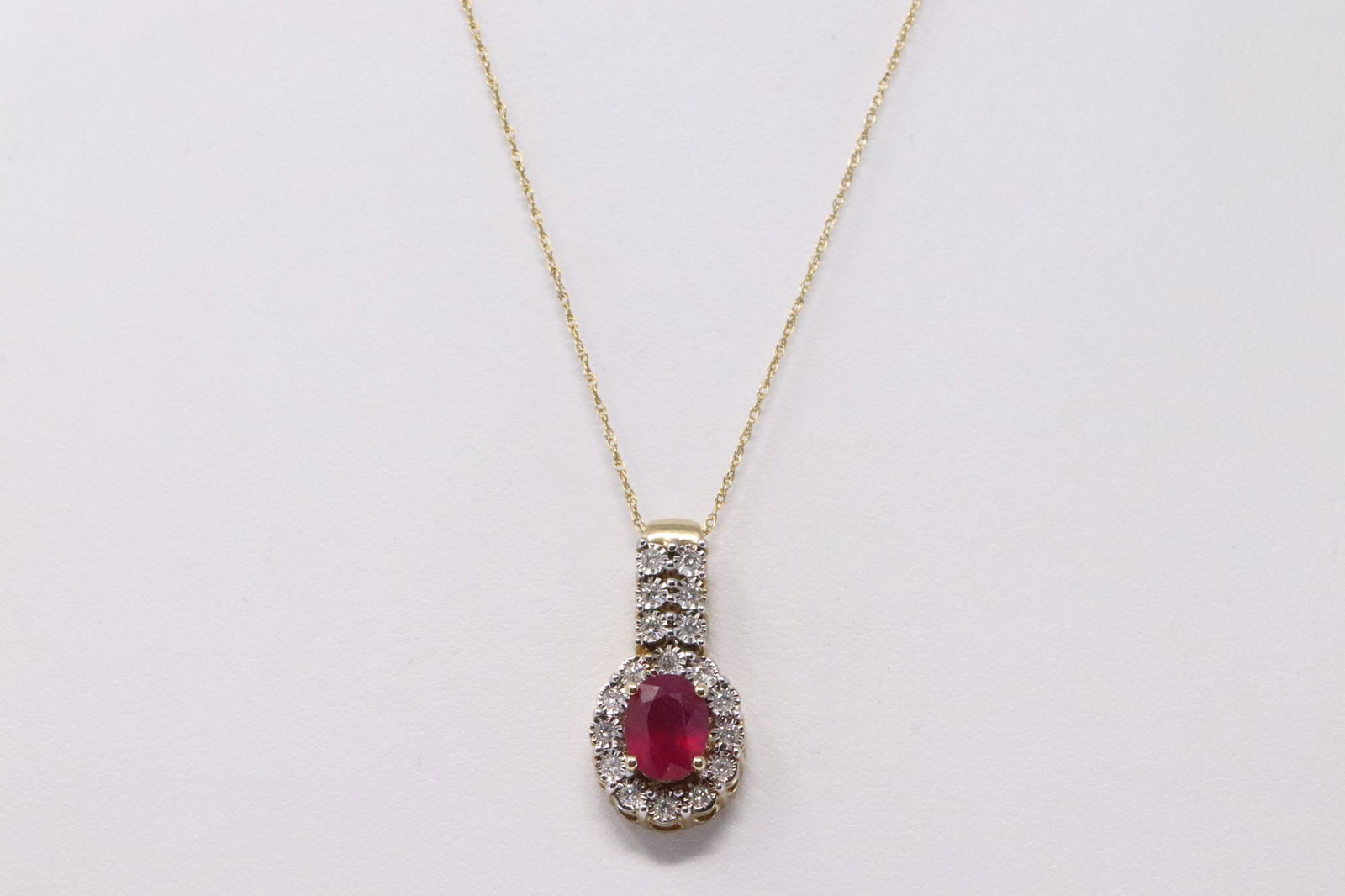 14Kt Yellow Gold Ruby Diamond Pendant & Necklace. (1 of 4)