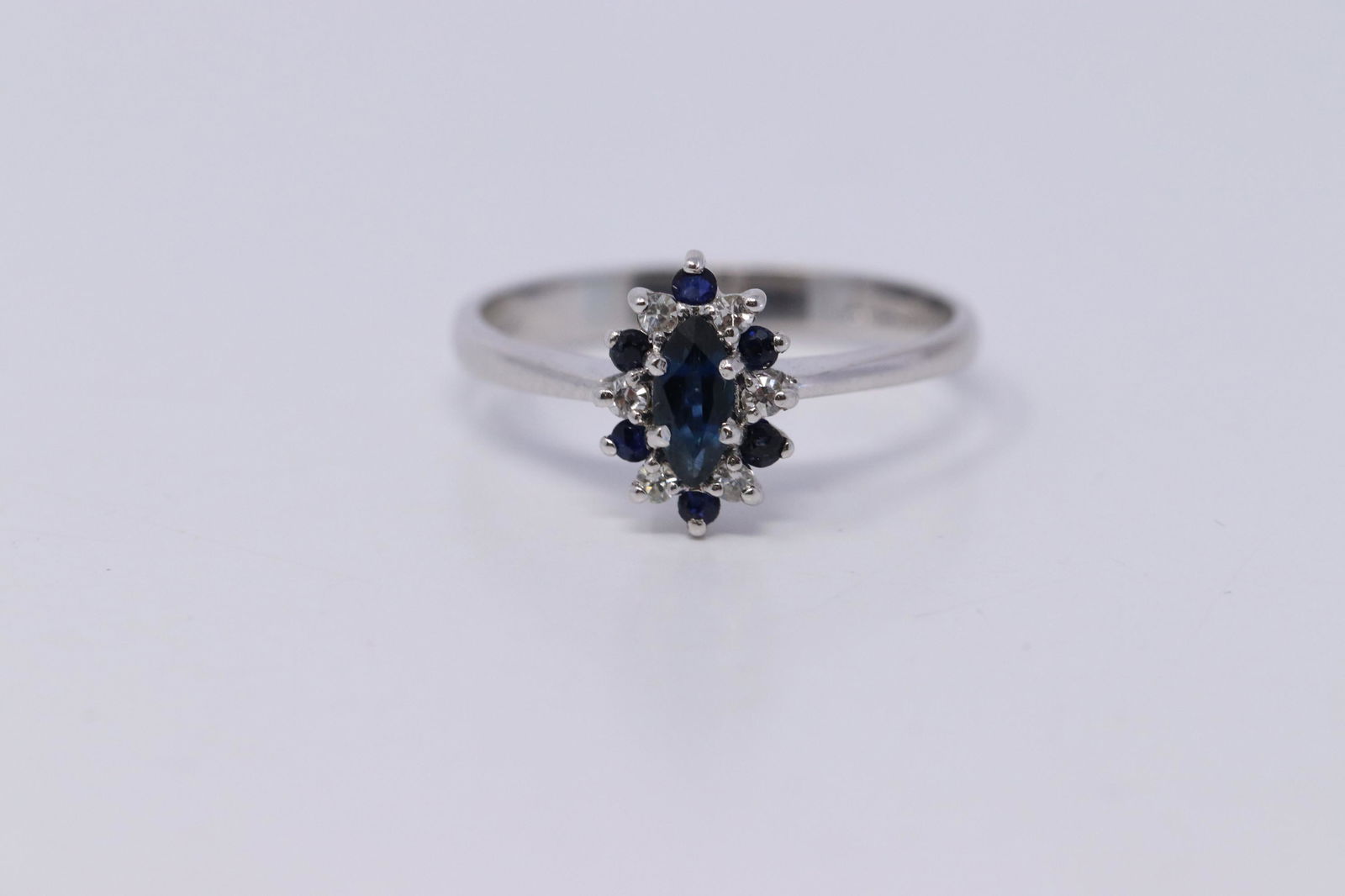 14k White Gold Cocktail Cluster Diamond & Sapphire Ring (1 of 4)