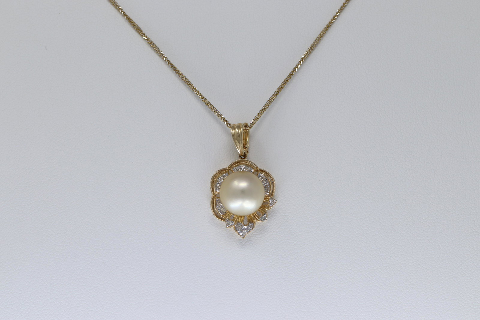 14Kt Pearl Charm w/ Round Golden Pearl Necklace (1 of 4)