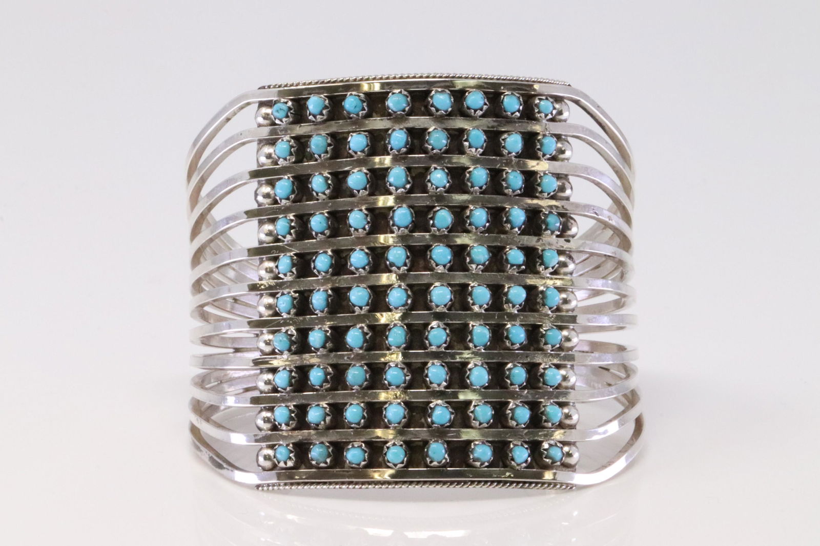 Native American Zuni Handmade Sterling Silver Turquoise Bracelet By S.L. (1 of 5)
