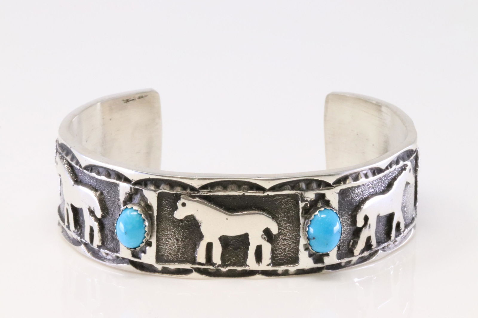 Native American Navajo Handmade Sterling Silver Turquoise Horse Cuff Bracelet By K. (1 of 4)