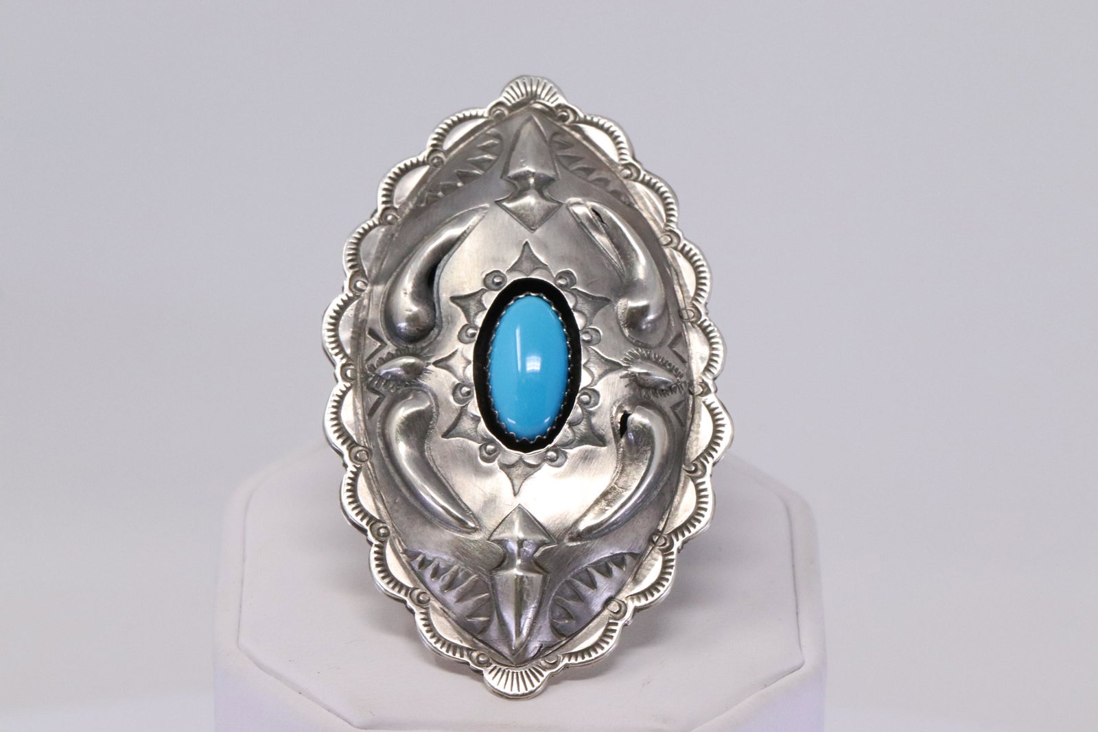 Native American Navajo Handmade Sterling Silver Turquoise Ring By G.K.J.L. (1 of 4)