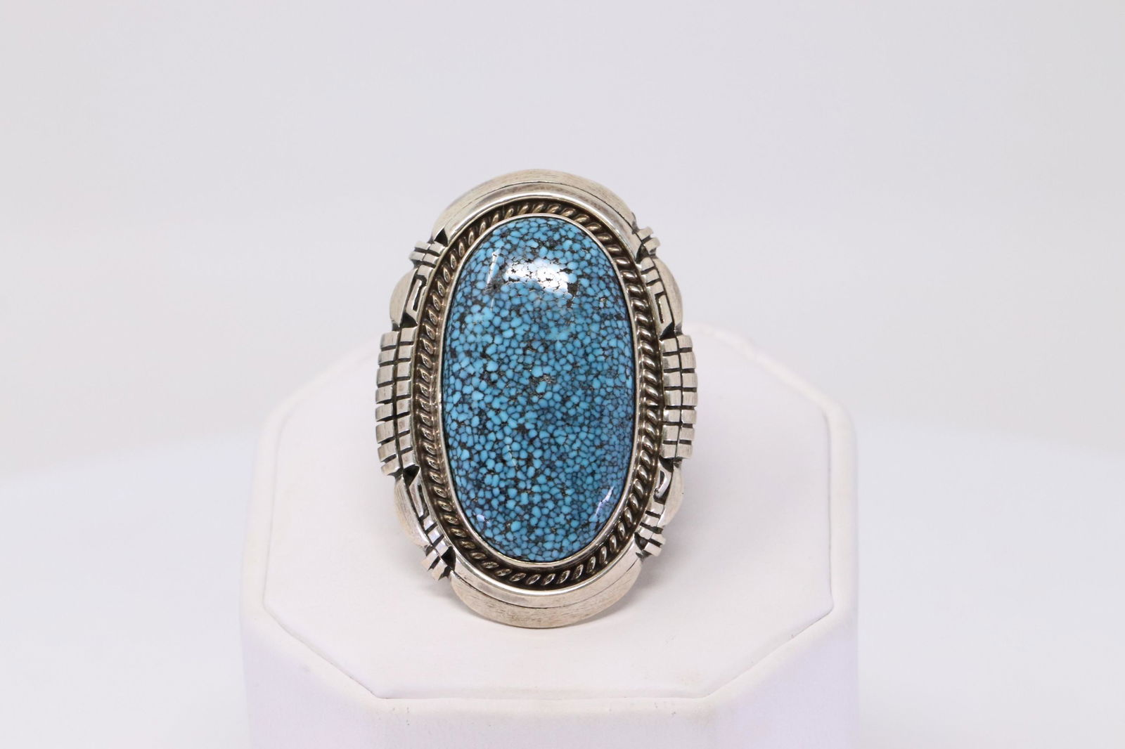 Native American Navajo Handmade Sterling Silver Turquoise Ring By Robert Shakey. (1 of 4)