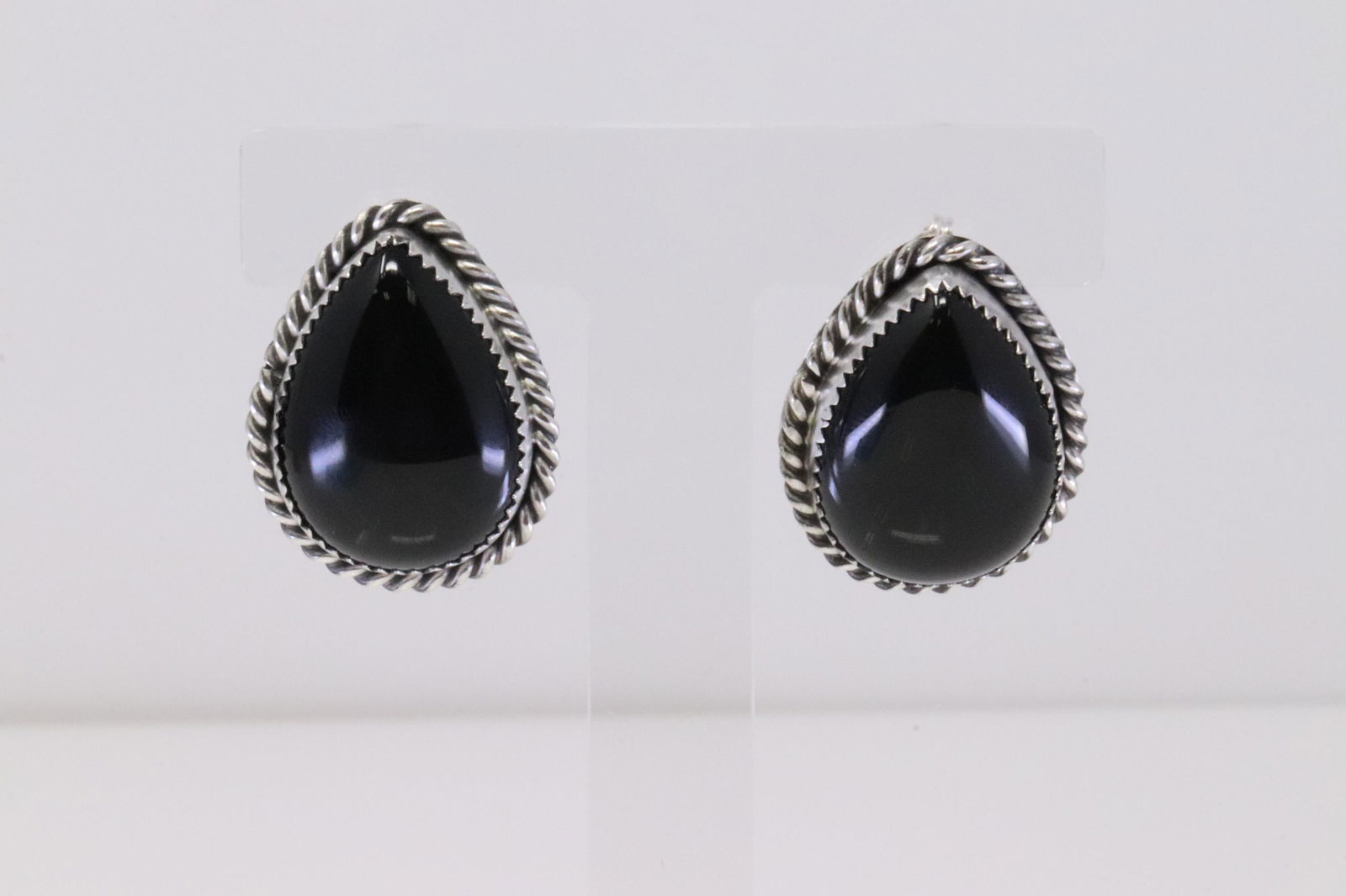 Native America Navajo Handmade Sterling Silver Black Onyx Post Earring's By Freida Martinez. (1 of 4)