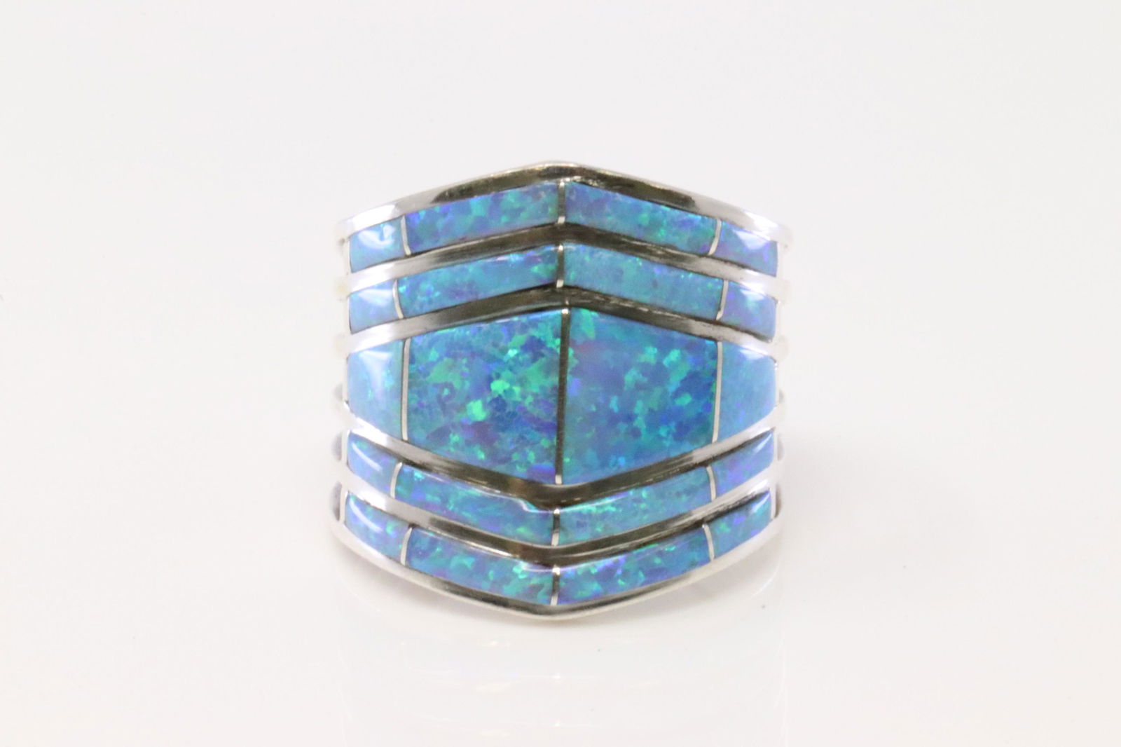 Native American Navajo Handmade Sterling Silver Synthetic Opal Ring By AE. (1 of 4)