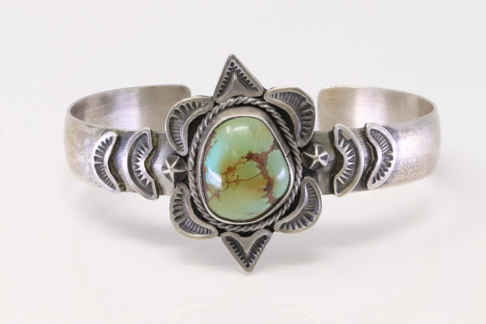 Native American Navajo Handmade Sterling Silver Royston Turquoise Bracelet By Jeff Lucio.: This is a Native American Navajo Handmade Sterling Silver Royston Turquoise Bracelet By Jeff Lucio.