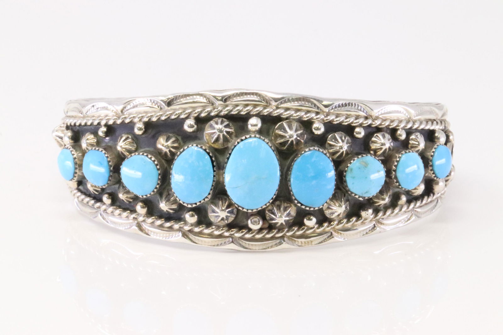 Native American Navajo Handmade Sterling Silver Turquoise Bracelet By Harold B. (1 of 4)