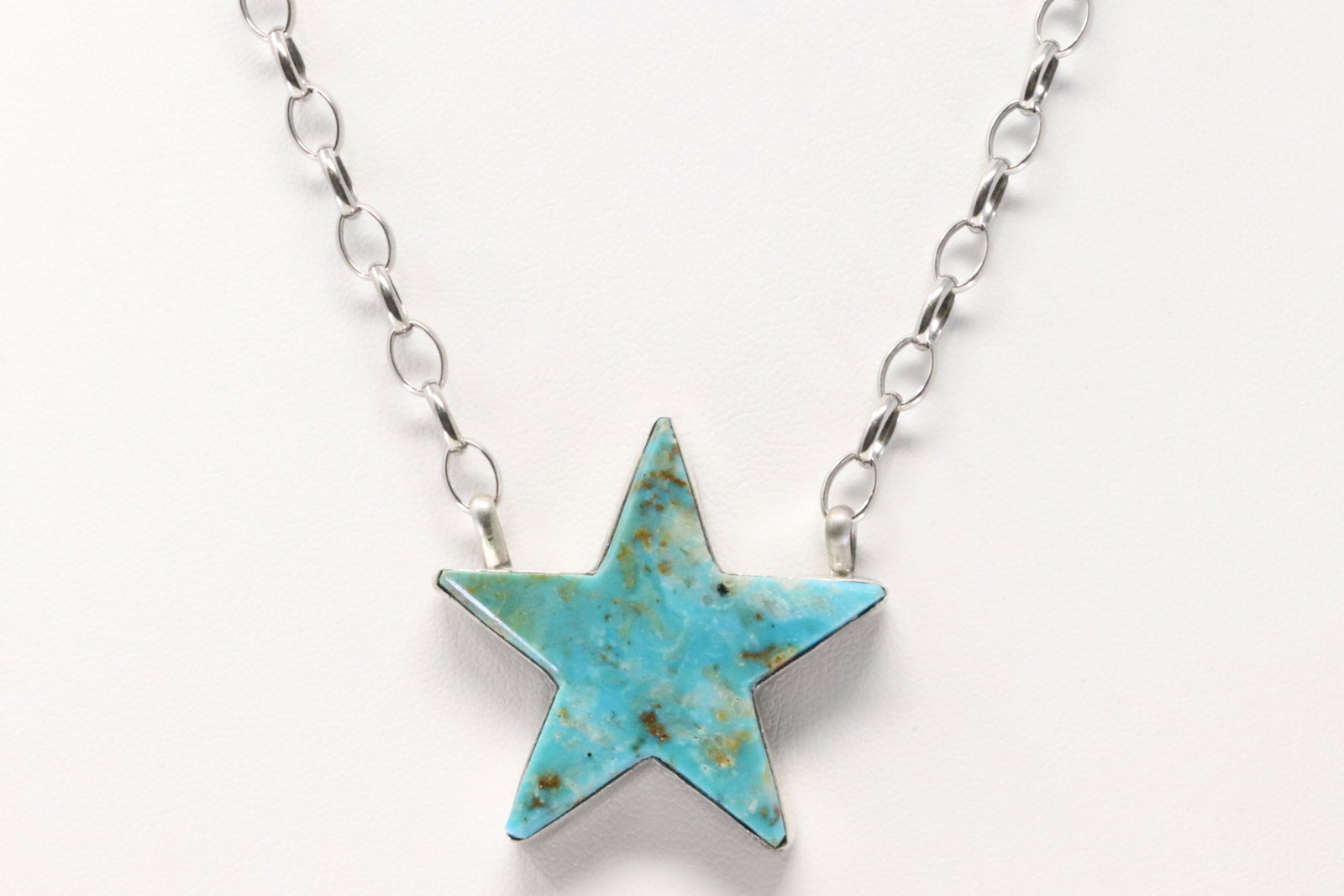 Native America Navajo Handmade Sterling Silver Star Turquoise Necklace By Robert Shakey. (1 of 4)